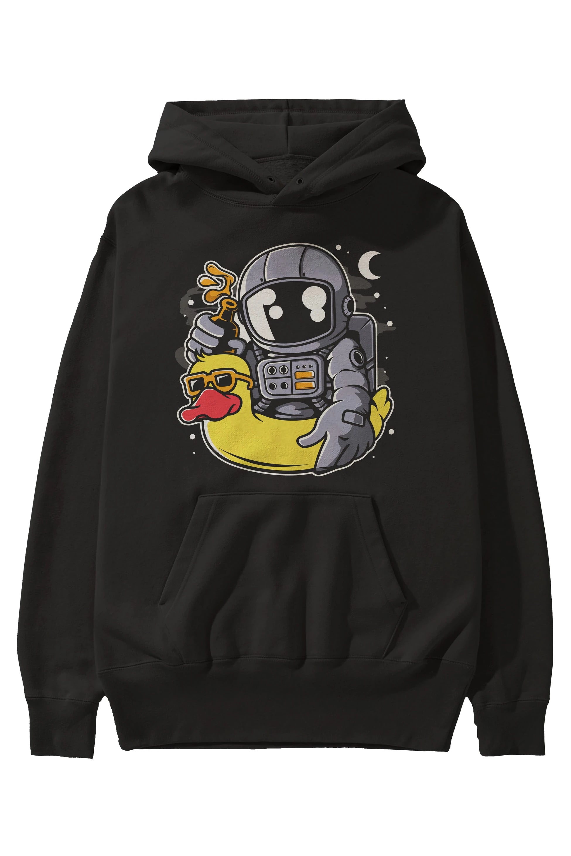 Astronaut Duck Balloon Ön Baskılı Hoodie Oversize Kapüşonlu Sweatshirt Erkek Kadın Unisex