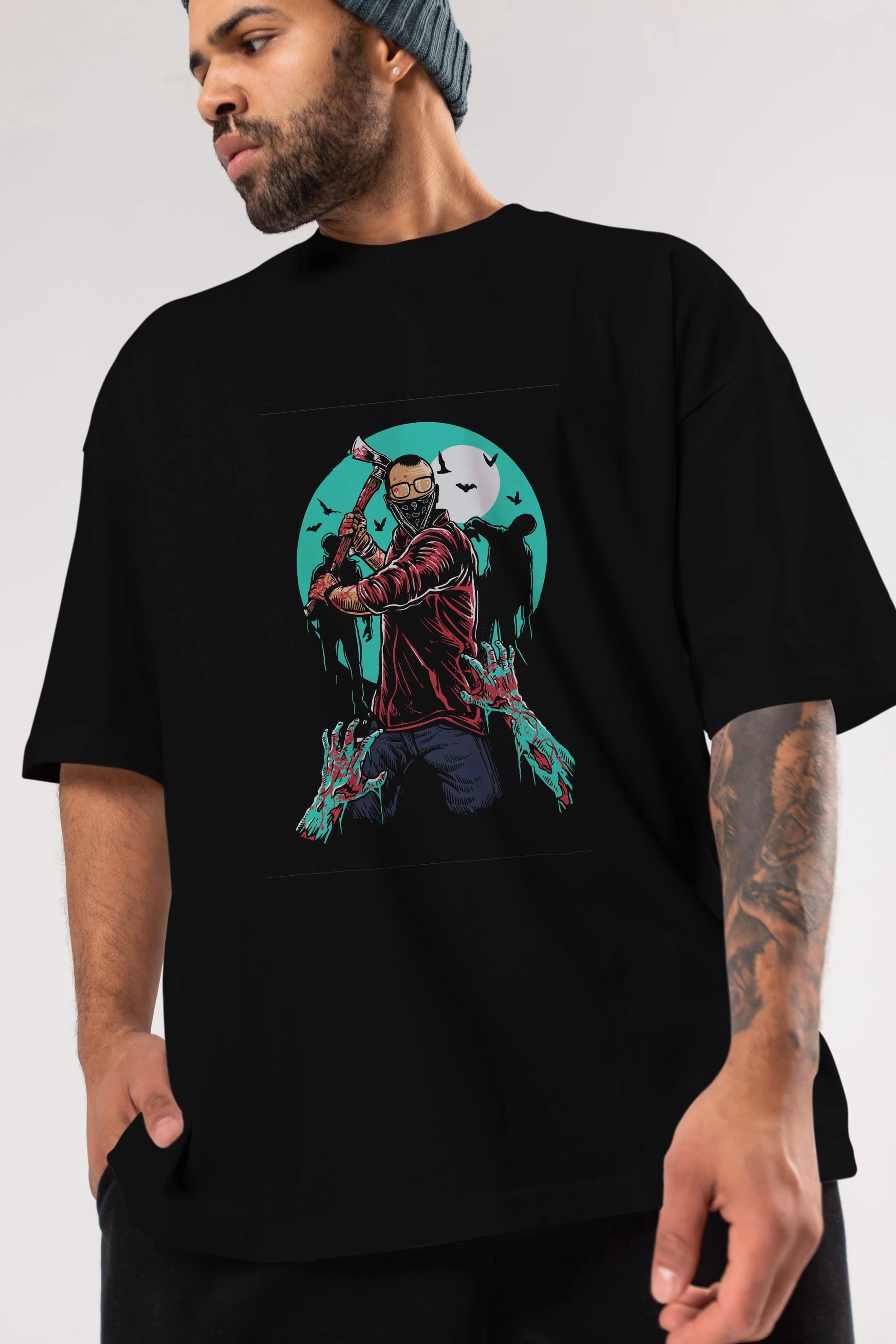 Zombie Killer Ön Baskılı Oversize t-shirt Erkek Kadın Unisex %100 Pamuk tişort