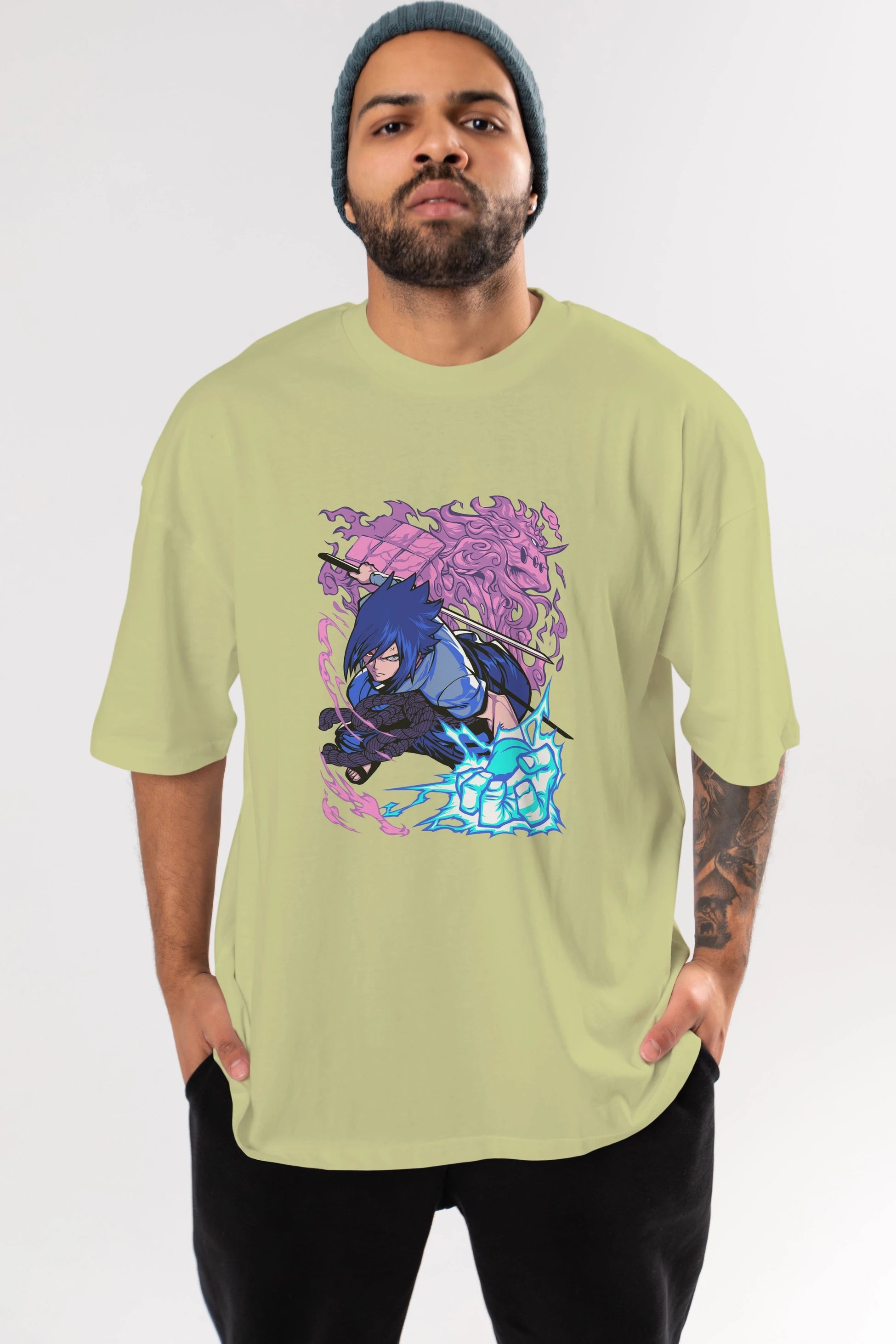 NARUTO SASUKE UCHIHA 2 Anime Ön Baskılı Oversize t-shirt %100 pamuk Erkek Kadın Unisex