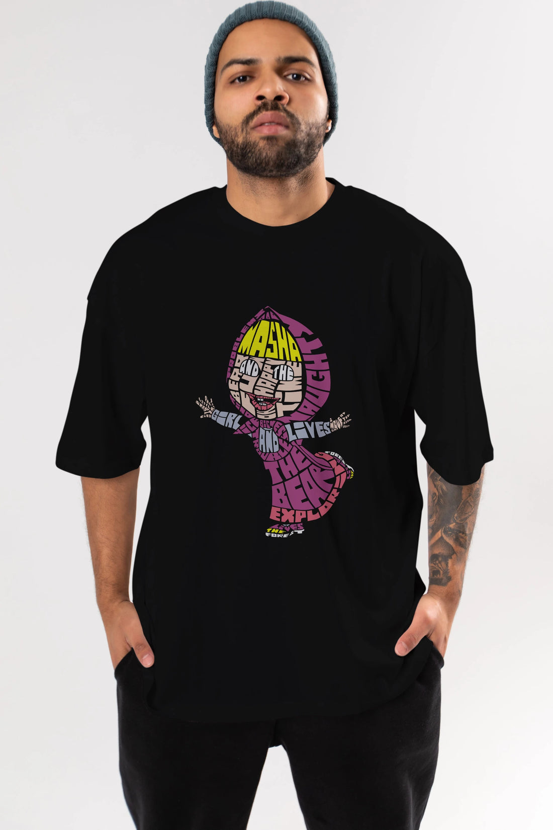 Masha And The Bear Ön Baskılı Oversize t-shirt %100 pamuk Erkek Kadın Unisex