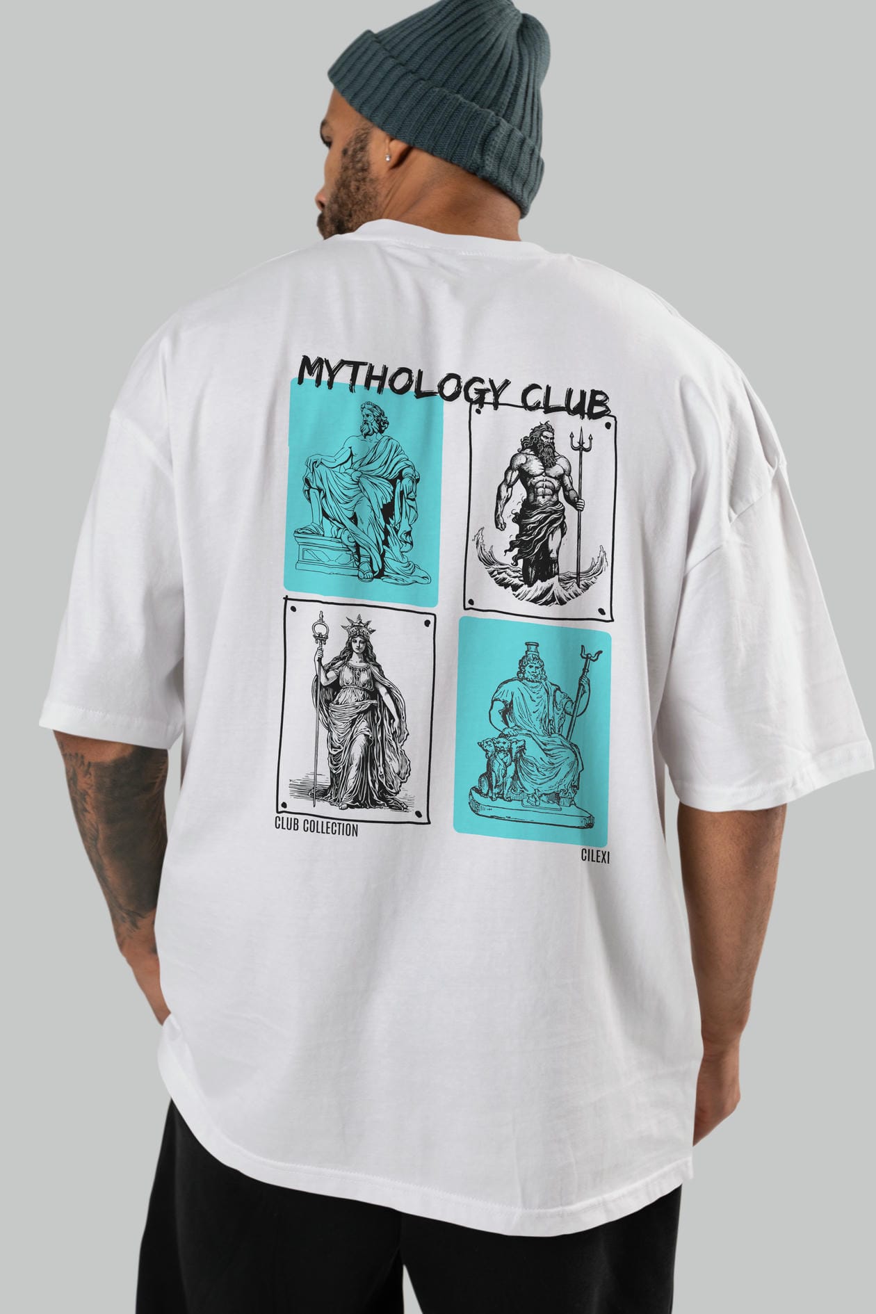 Mythology Club Arka Baskılı Oversize t-shirt Erkek Kadın %100 Pamuk Bisiklet Yaka tişort