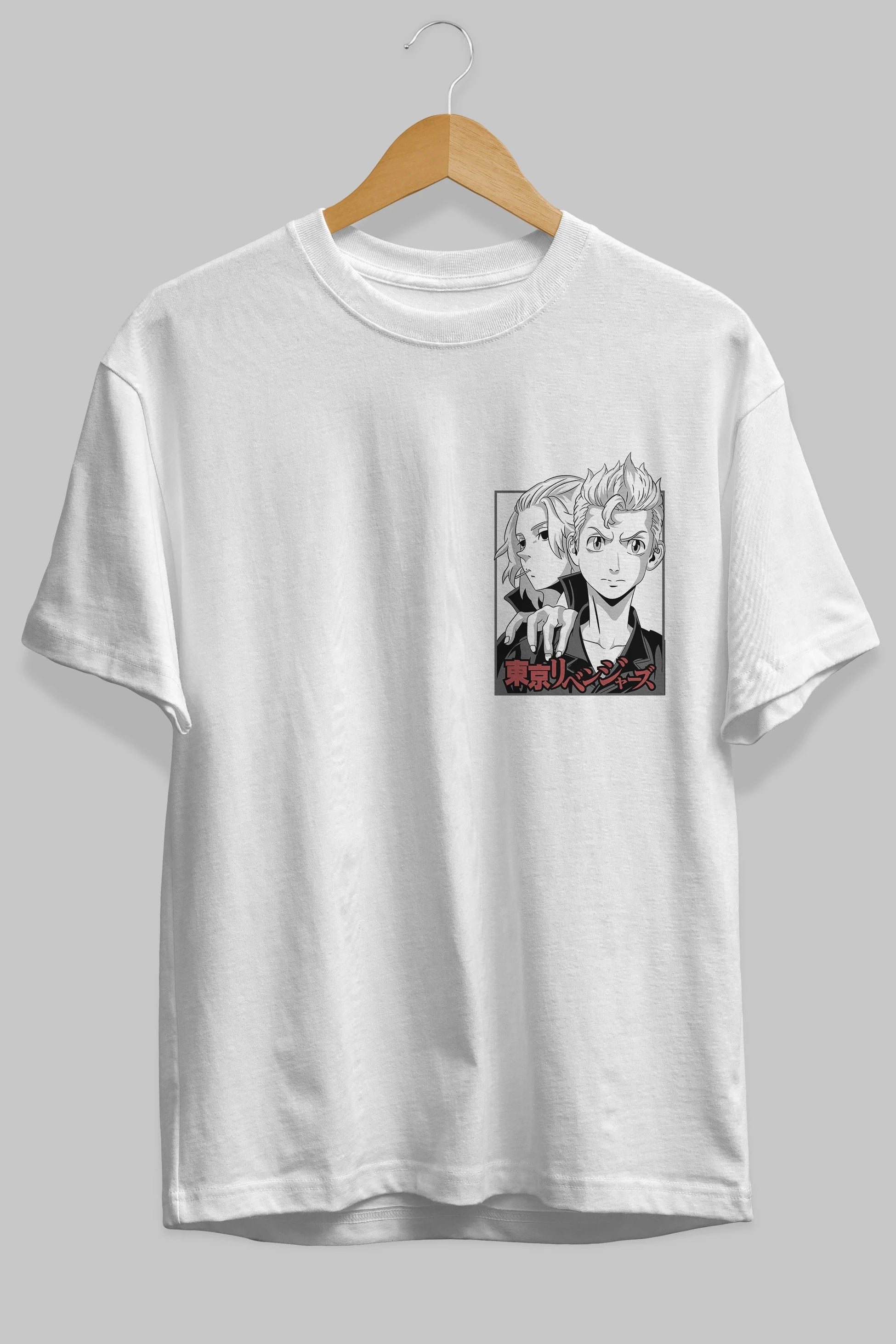 TOKYO REVENGERS Ön Sol Baskılı Oversize t-shirt Erkek Kadın Unisex %100 Pamuk Bisiklet Yaka tişort