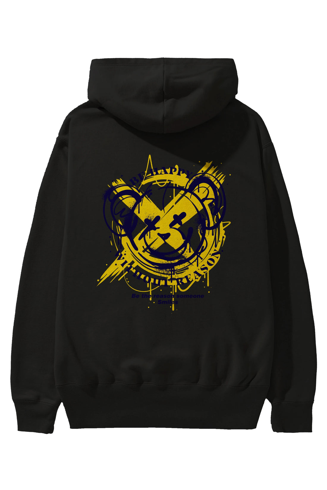 Be Happy Bear 2 Arka Baskılı Hoodie Oversize Kapüşonlu Sweatshirt Erkek Kadın Unisex