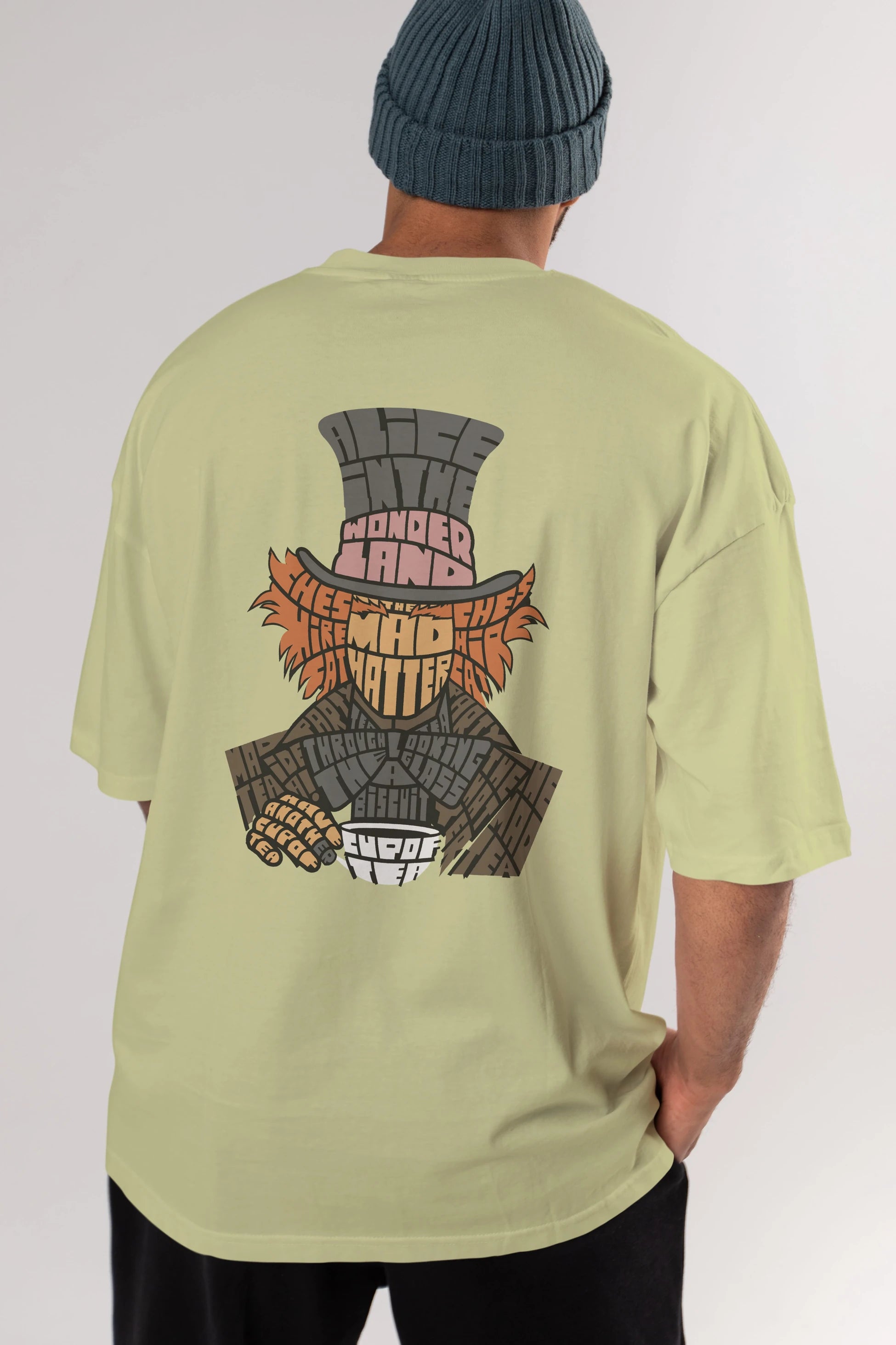 Madhatter Arka Baskılı Oversize t-shirt %100 pamuk Erkek Kadın Unisex