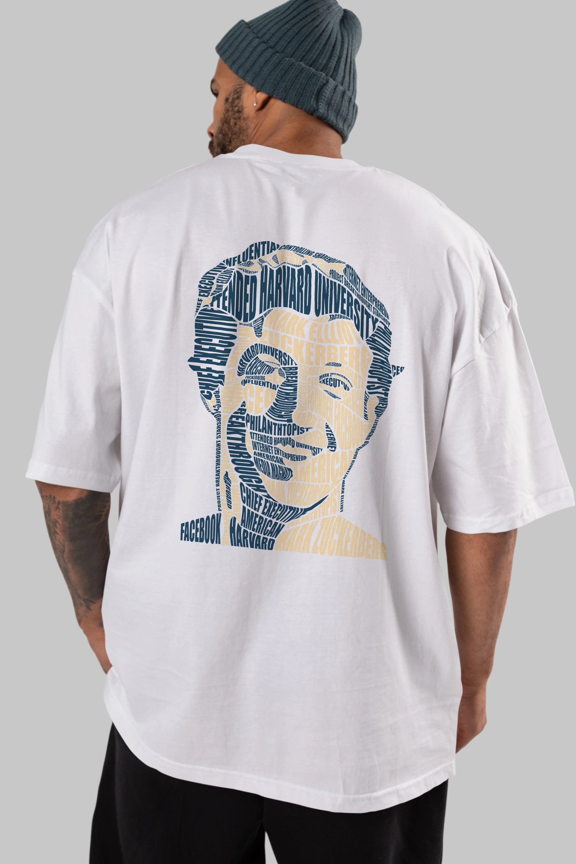 Mark Zuckerberg Calligram Arka Baskılı Oversize t-shirt %100 pamuk Erkek Kadın Unisex