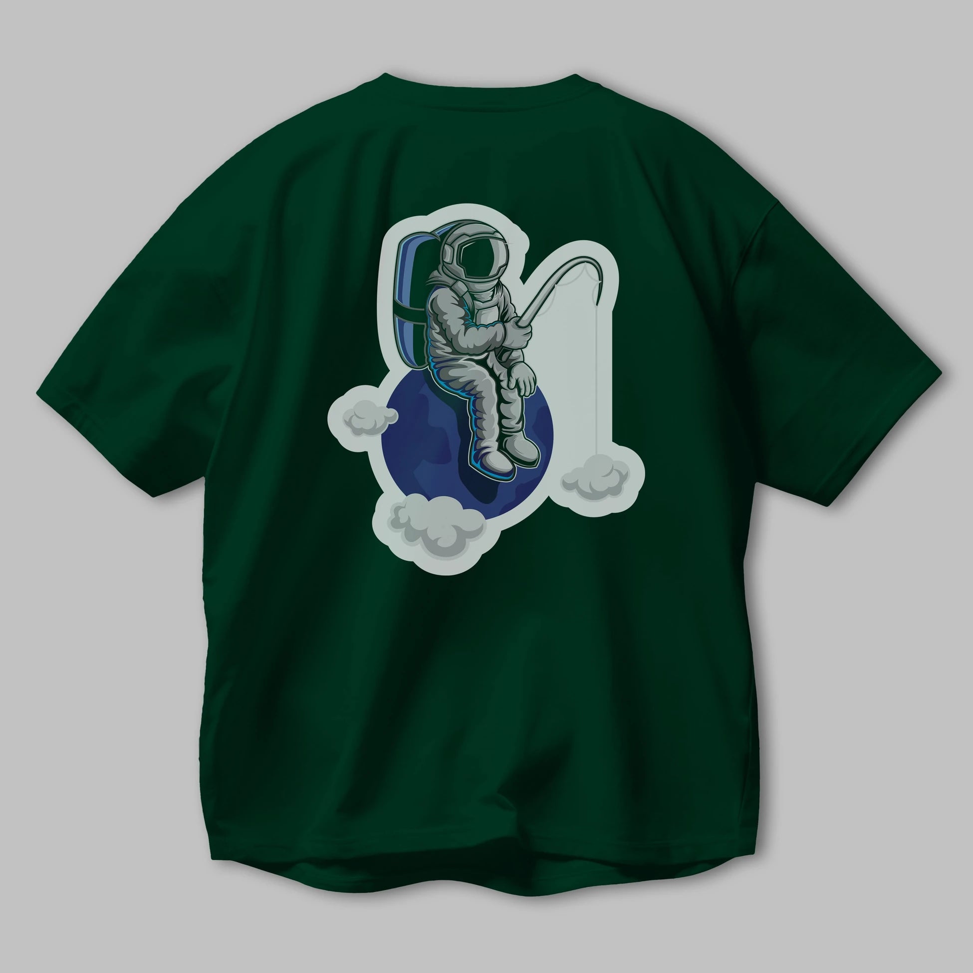 Astronaut Fishing Sticker Arka Baskılı Oversize t-shirt Erkek Kadın Unisex