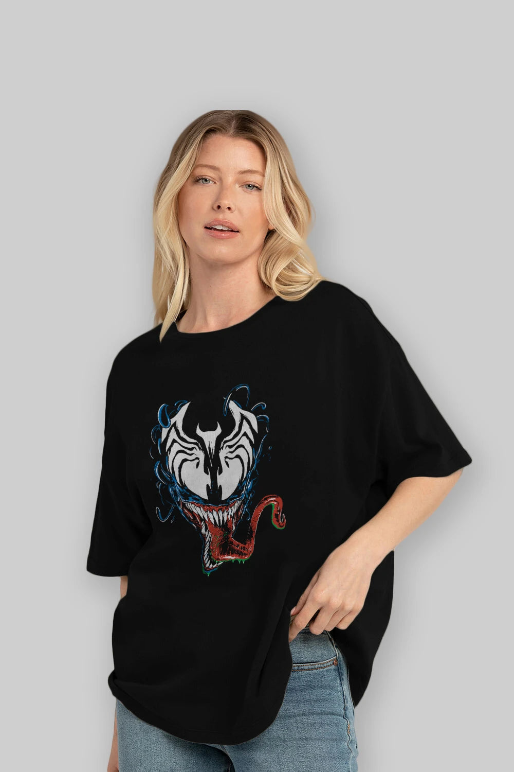 Venom (2) Ön Baskılı Oversize t-shirt Erkek Kadın Unisex %100 Pamuk Bisiklet Yaka tişort
