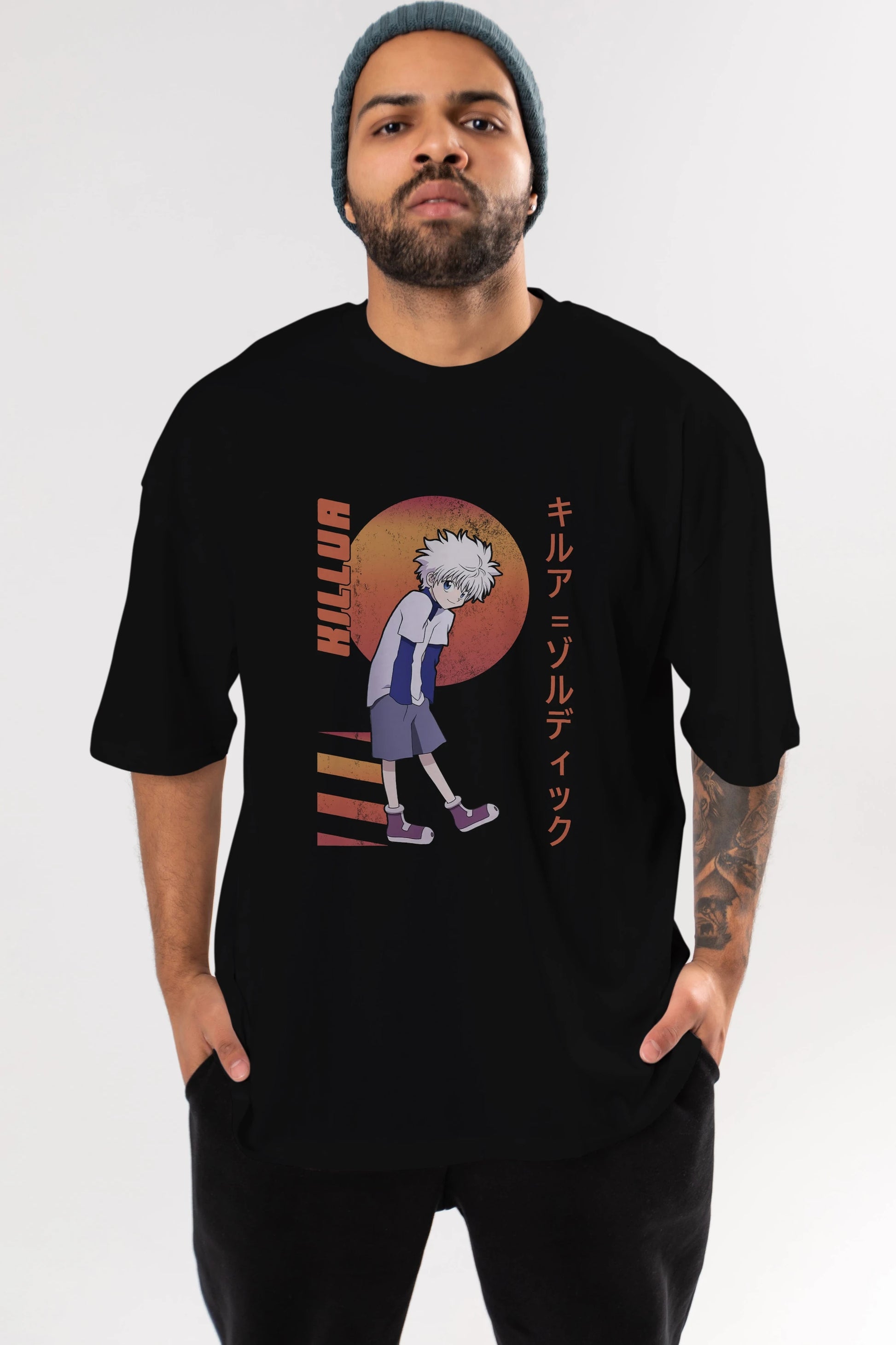 Killua Zoldyck 5 2 Anime Ön Baskılı Oversize t-shirt %100 pamuk Erkek Kadın Unisex