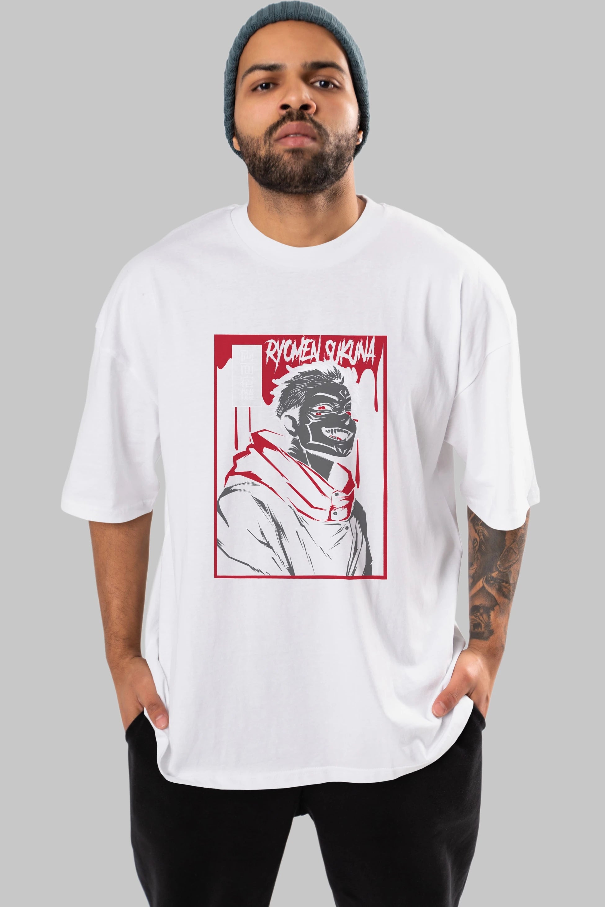 SUKUNA Anime Ön Baskılı Oversize t-shirt %100 pamuk Erkek Kadın Unisex
