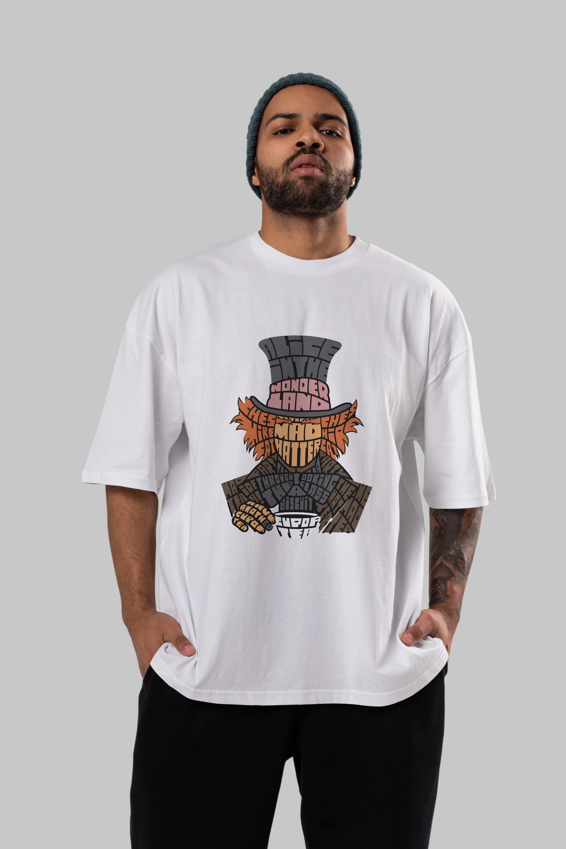Madhatter Ön Baskılı Oversize t-shirt %100 pamuk Erkek Kadın Unisex