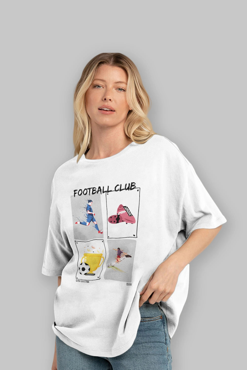 Football Club ön Baskılı Oversize t-shirt Erkek Kadın %100 Pamuk Bisiklet Yaka tişort