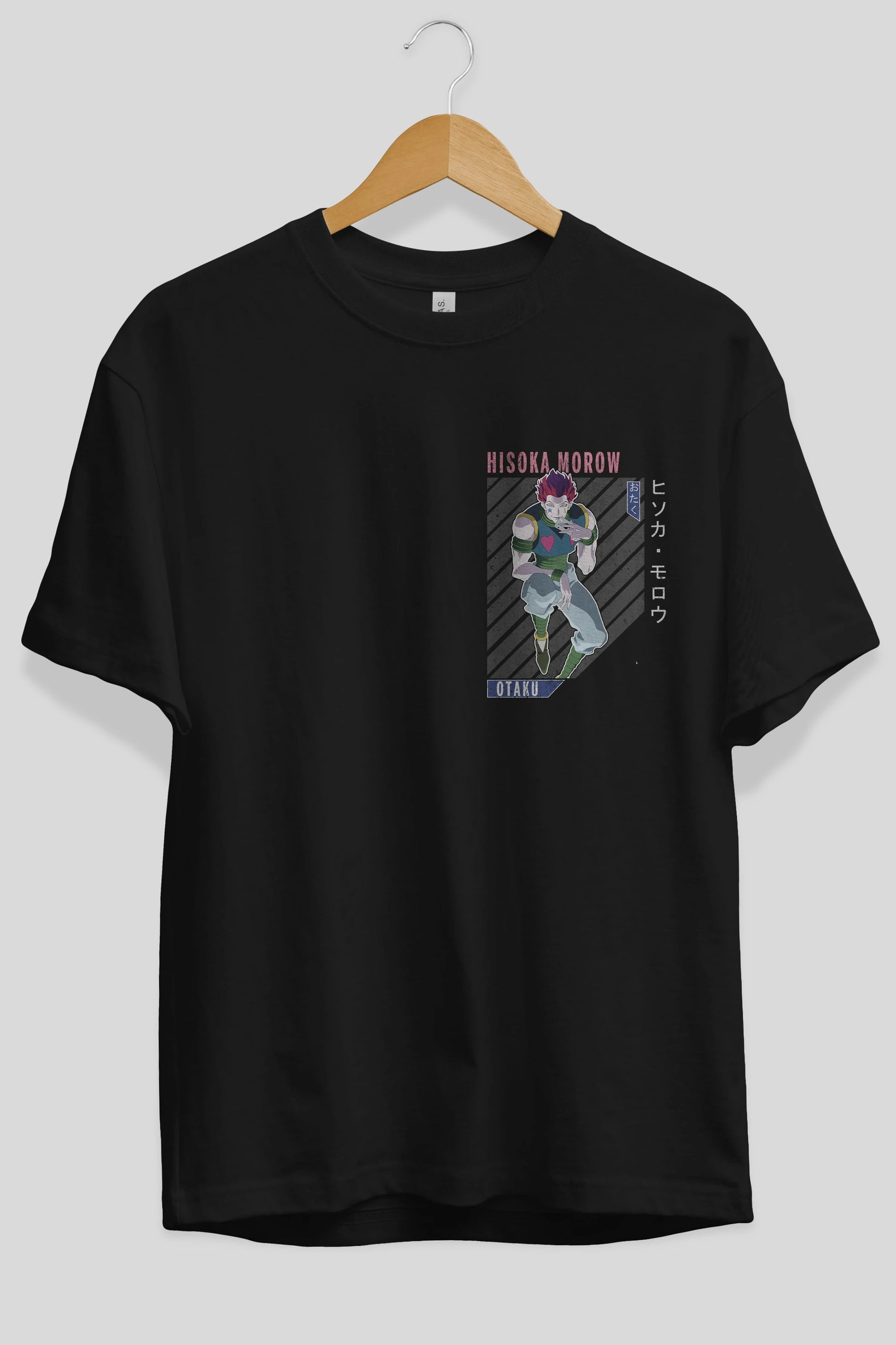 Hisoka Morow 2 2 Ön Sol Baskılı Oversize t-shirt Erkek Kadın Unisex %100 Pamuk Bisiklet Yaka tişort