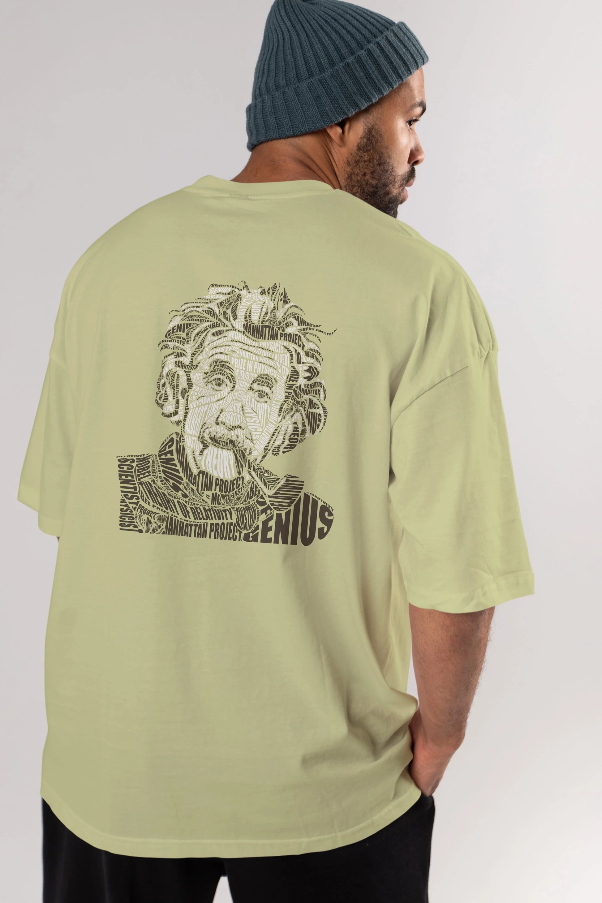 Einstein Calligram Arka Baskılı Oversize t-shirt %100 pamuk Erkek Kadın Unisex