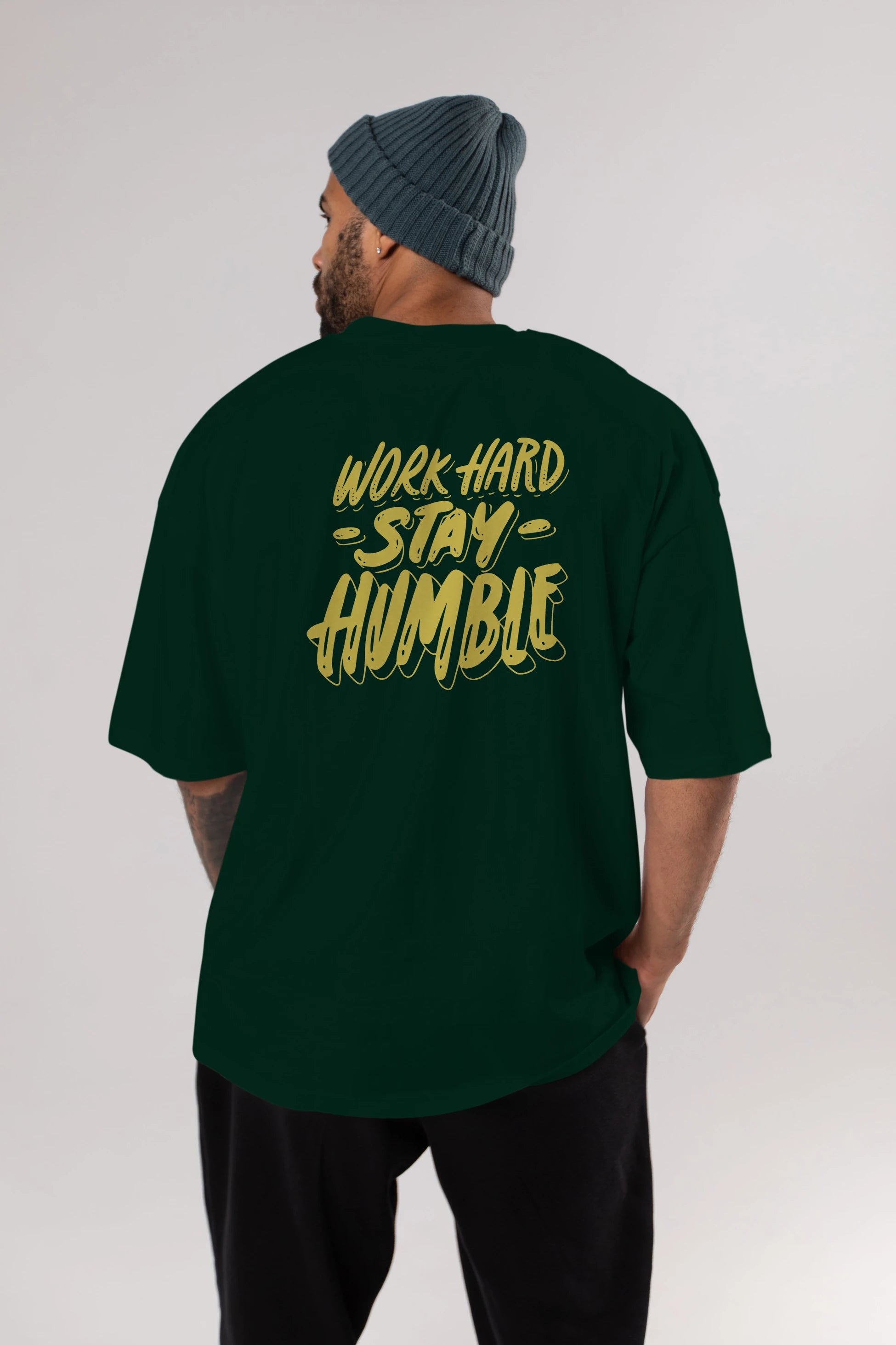 Word Hard Yazılı Arka Baskılı Oversize t-shirt Erkek Kadın Unisex