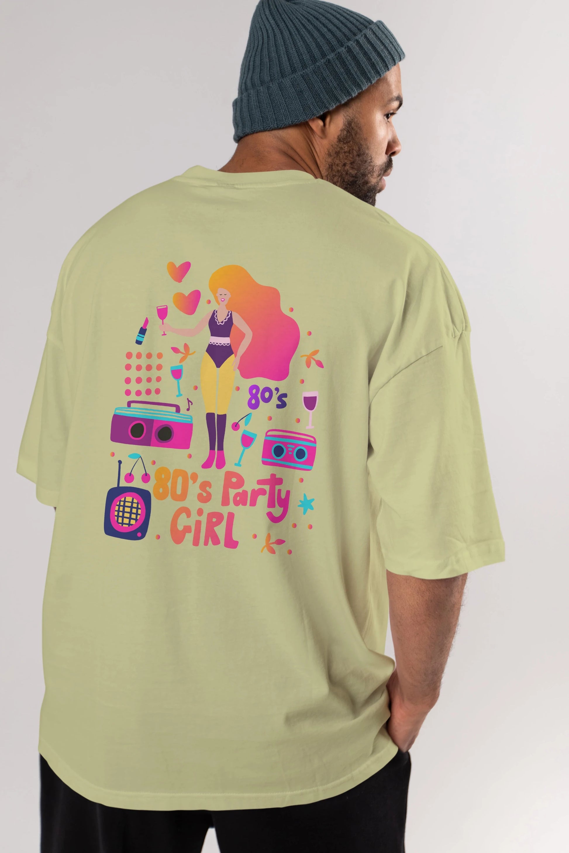 Retro Girl Party Arka Baskılı Oversize t-shirt Erkek Kadın Unisex