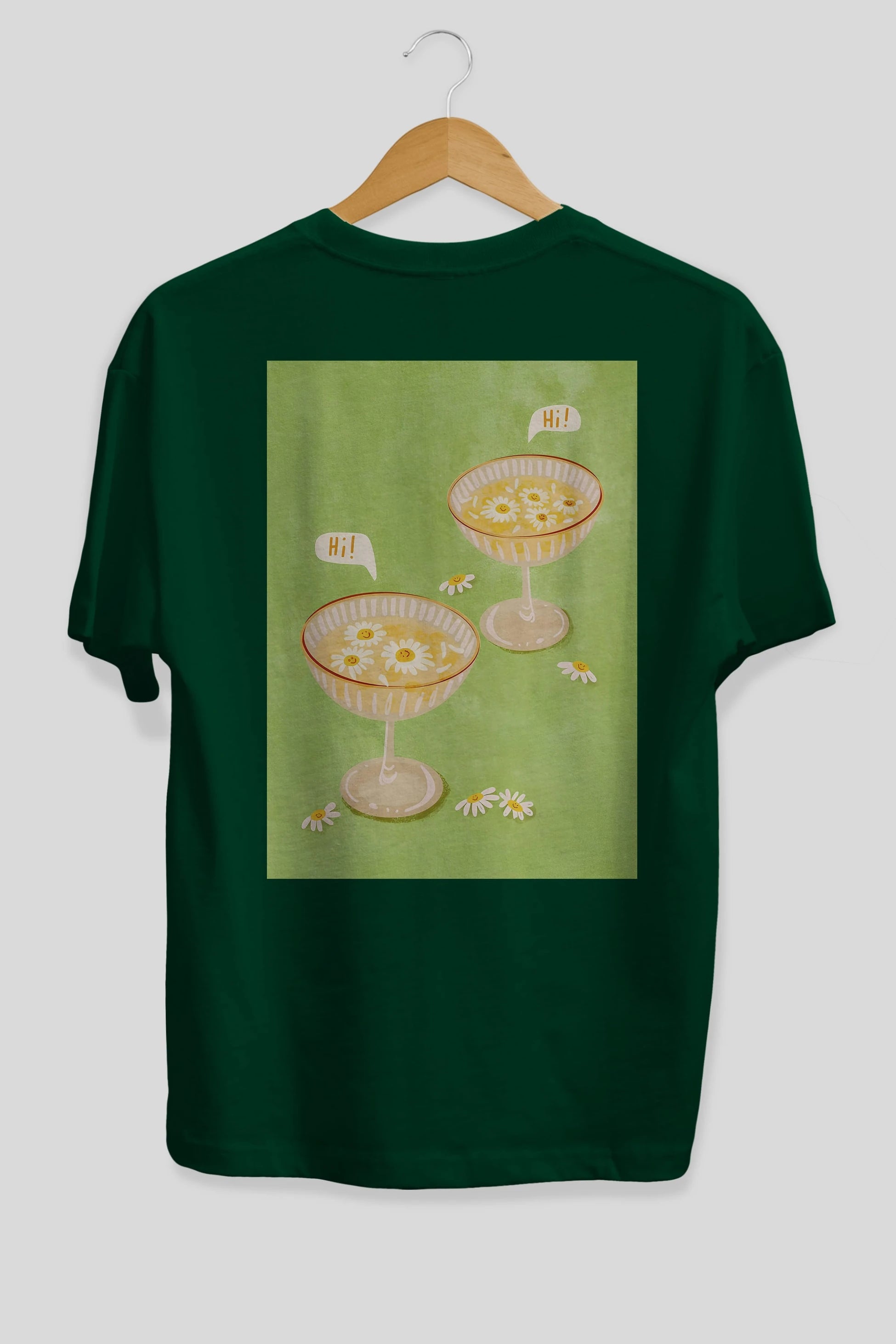 Hi Cheers Arka Baskılı Oversize t-shirt Erkek Kadın Unisex %100 Pamuk Bisiklet Yaka tişort