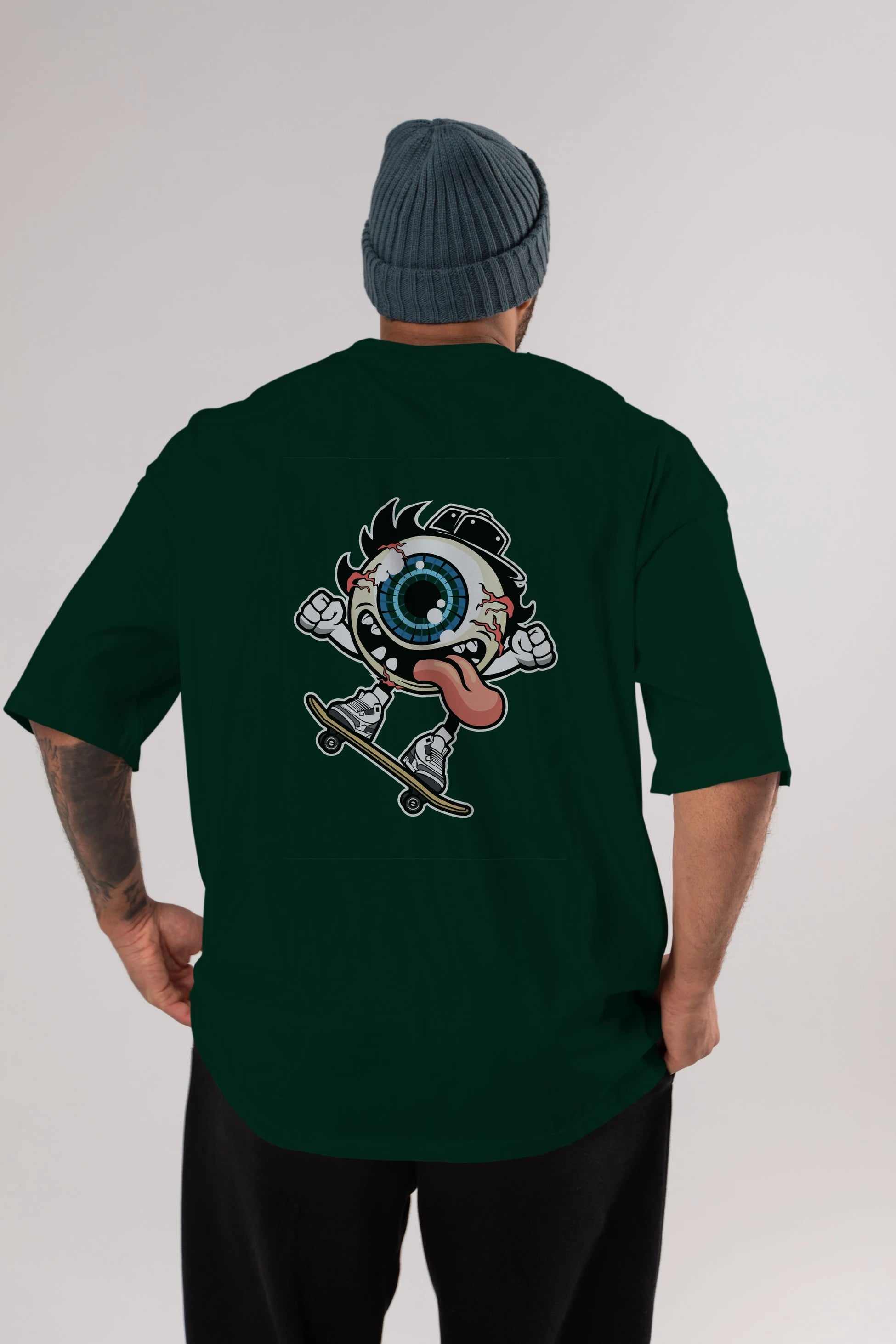 Eye Ball Skater Arka Baskılı Oversize t-shirt Erkek Kadın Unisex %100 Pamuk tişort
