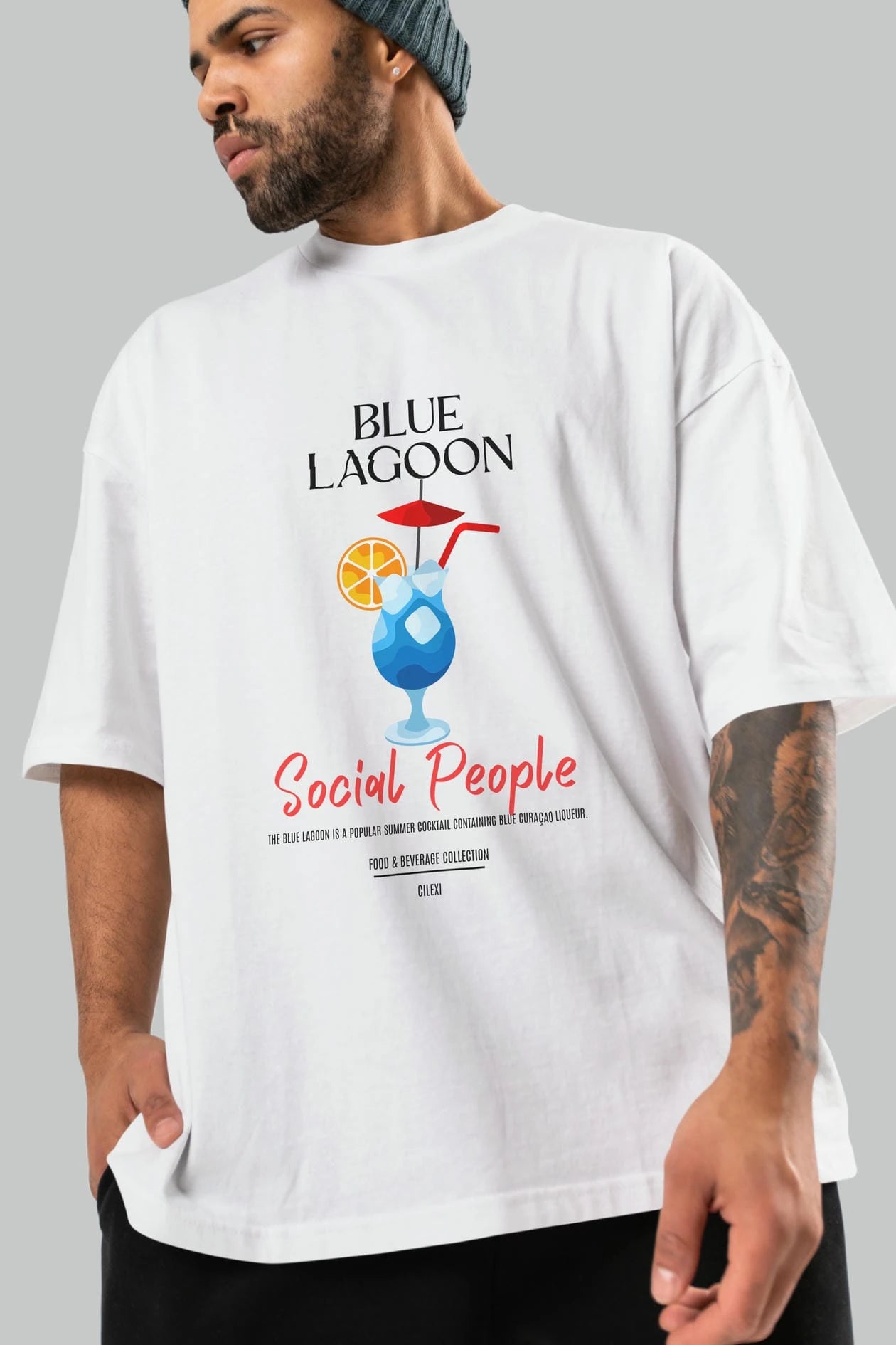 Blue Lagoon Kokteyl Serisi ön Baskılı Oversize t-shirt Erkek Kadın %100 Pamuk Bisiklet Yaka tişort