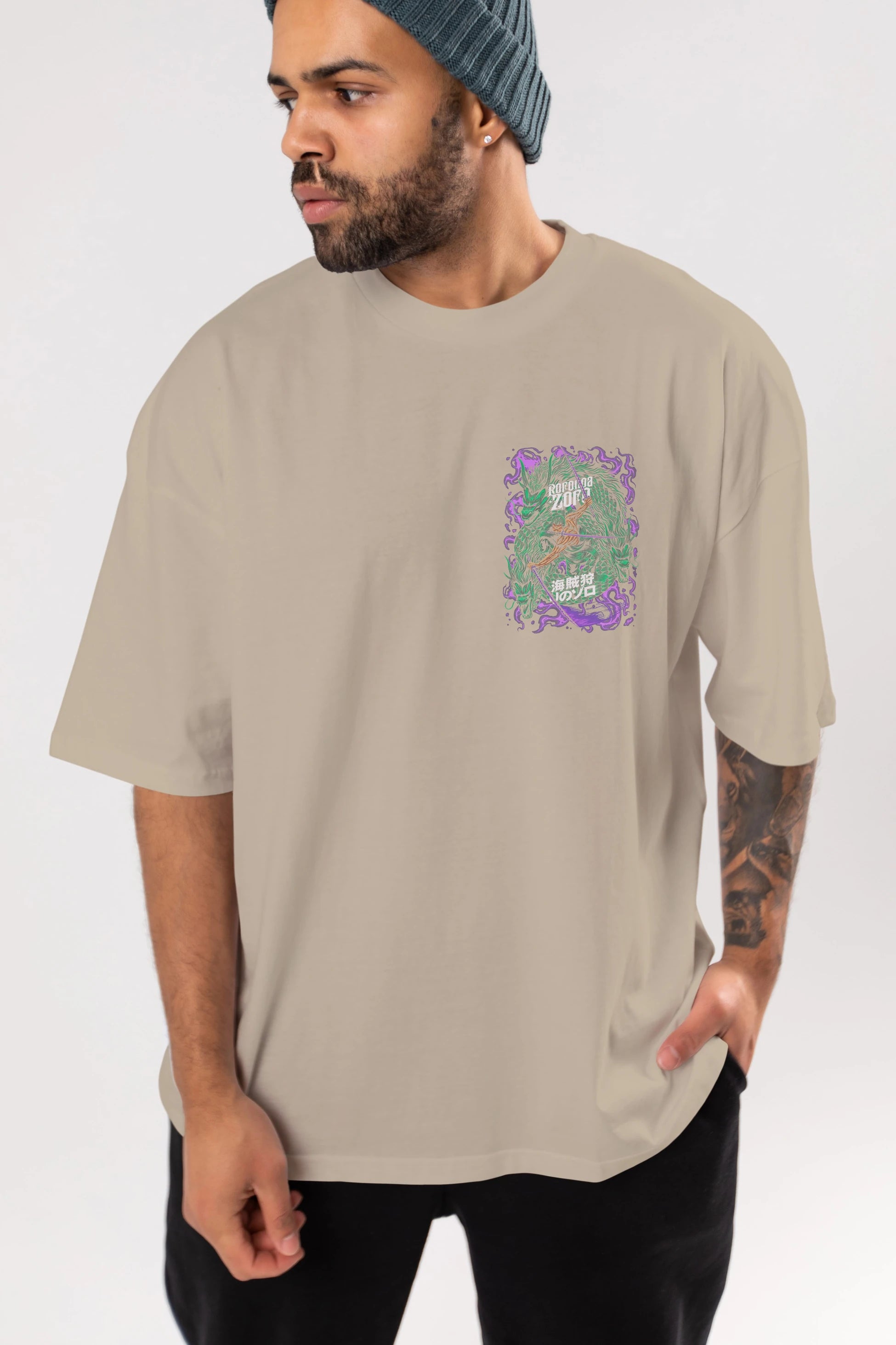 RORONOA ZORO 5 Ön Sol Baskılı Oversize t-shirt Erkek Kadın Unisex %100 Pamuk Bisiklet Yaka tişort