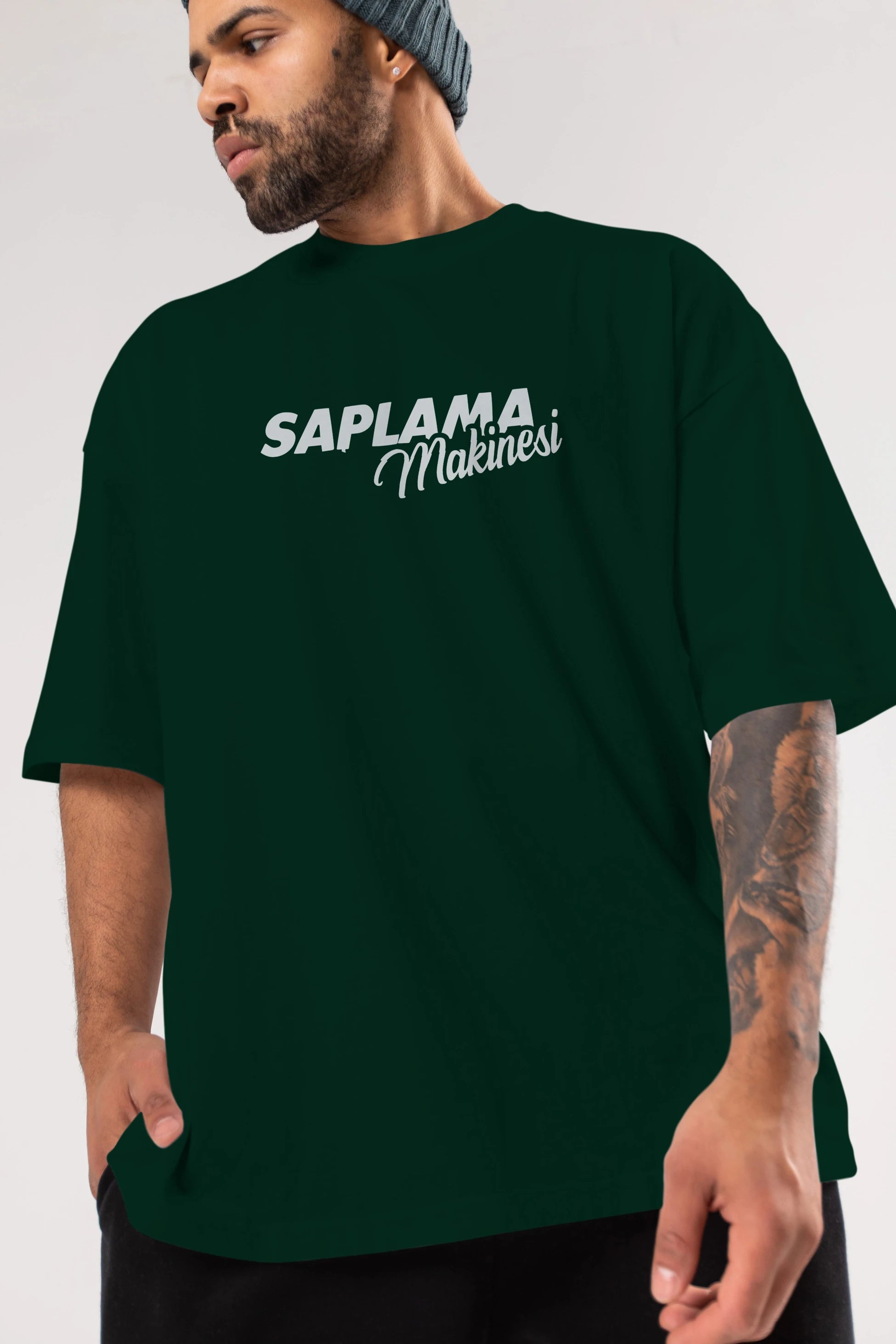Saplama Makinesi Ön Baskılı Oversize t-shirt %100 pamuk Erkek Kadın Unisex