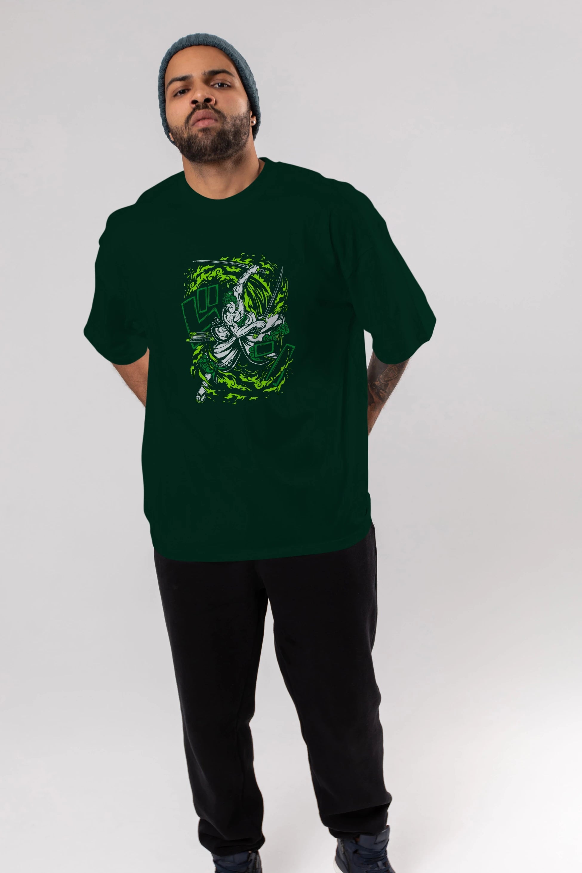 ZORO-ONE PIECE (2) Anime Ön Baskılı Oversize t-shirt %100 pamuk Erkek Kadın Unisex
