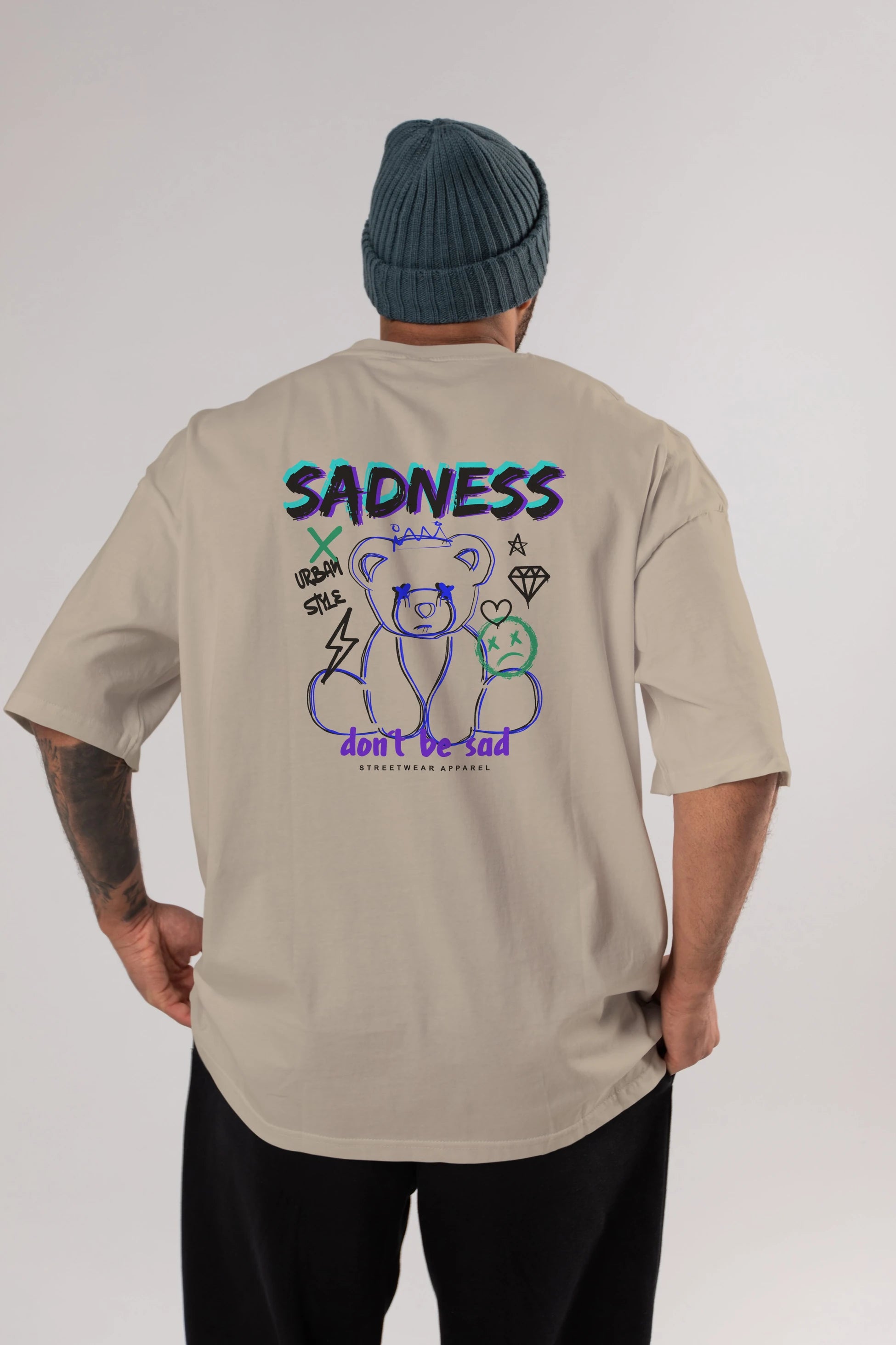 Teddy Bear Sadness Arka Baskılı Oversize t-shirt Erkek Kadın Unisex