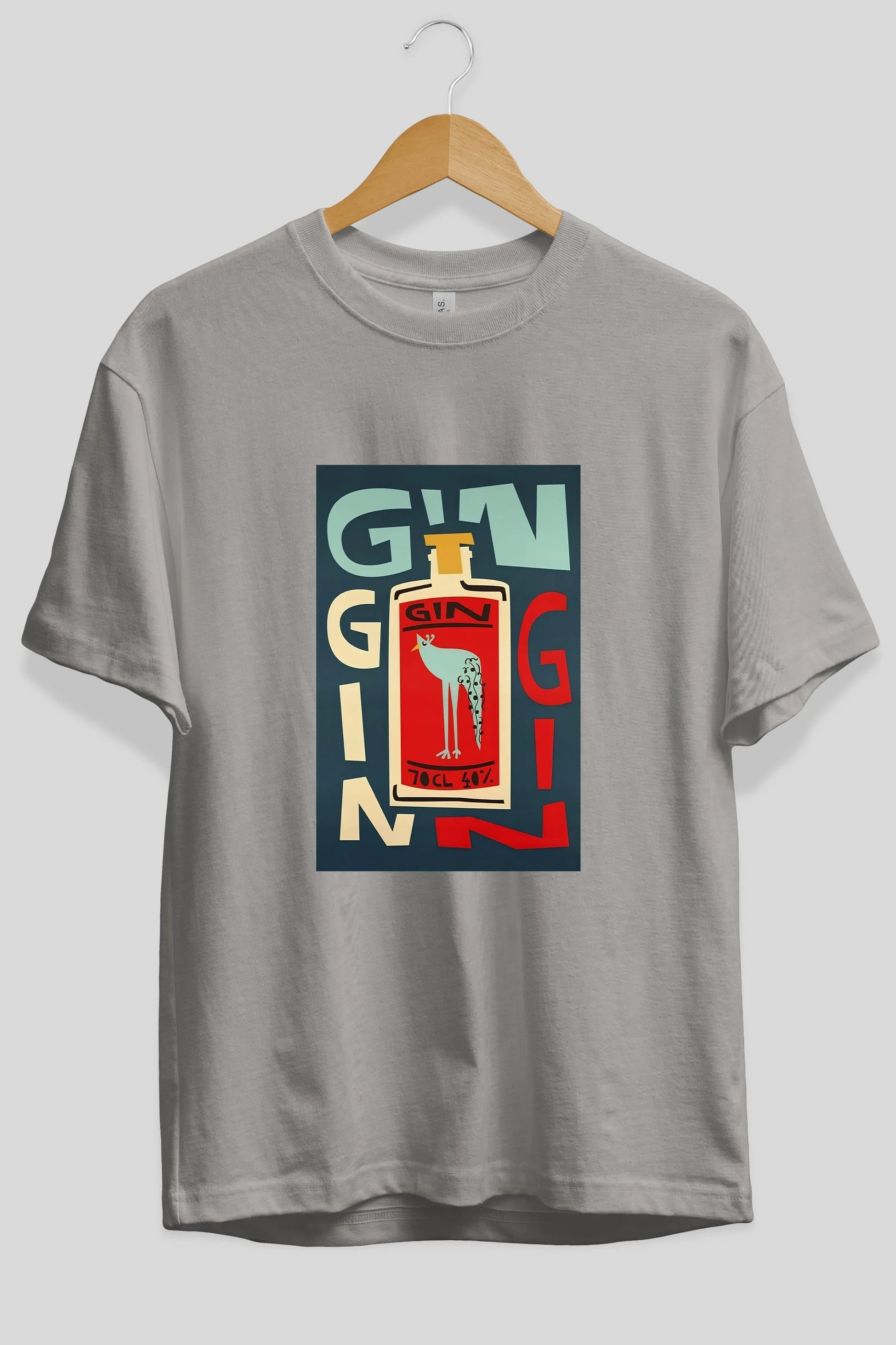 Gin 2 Ön Baskılı Oversize t-shirt Erkek Kadın Unisex %100 Pamuk Bisiklet Yaka tişort