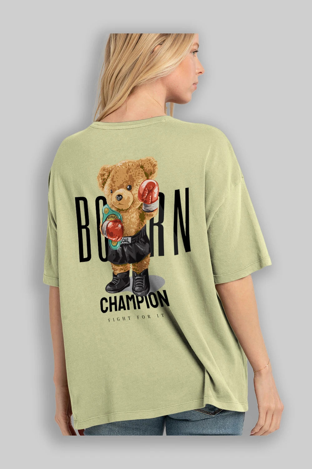 Teddy Bear Champion Arka Baskılı Oversize t-shirt Erkek Kadın Unisex %100 Pamuk