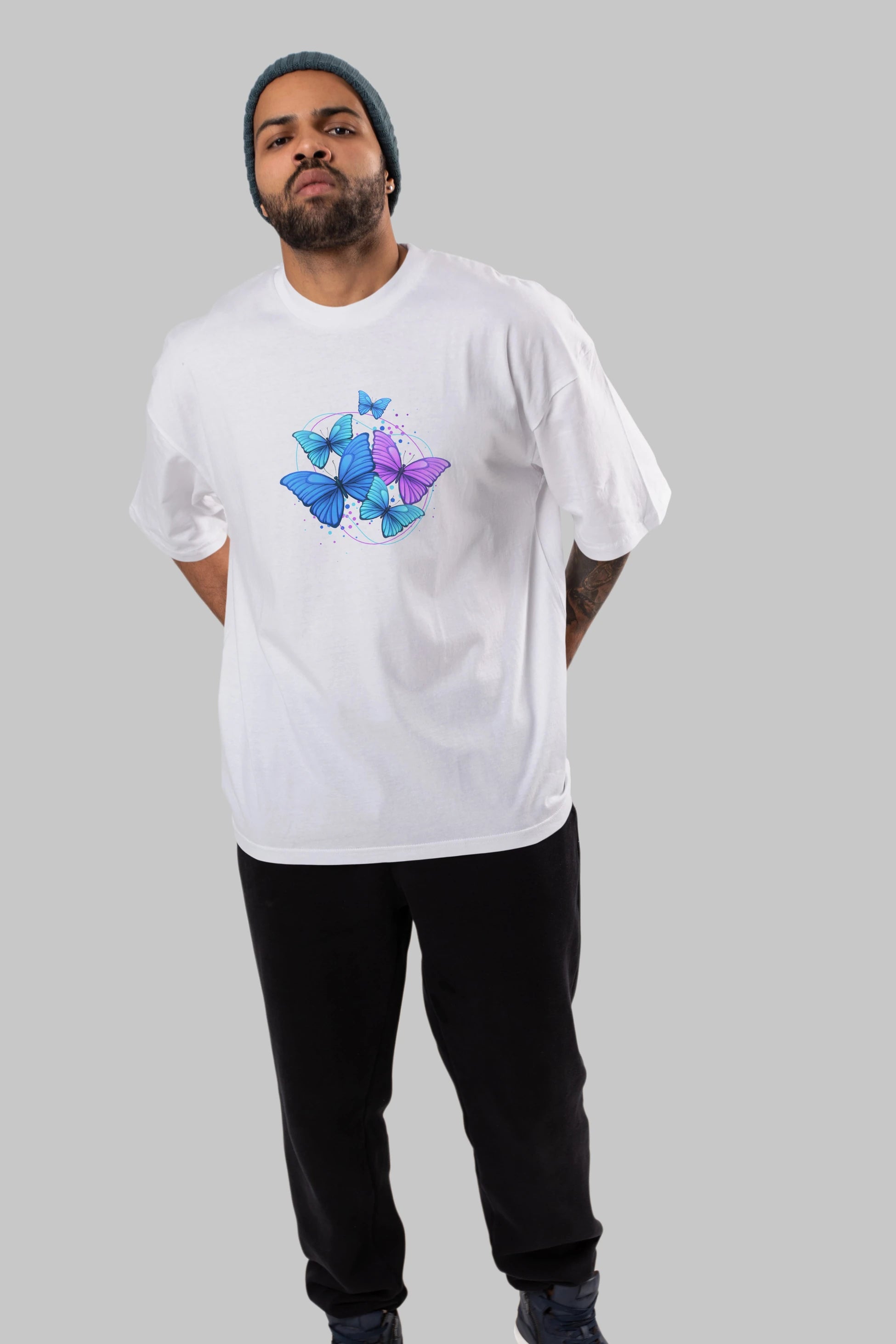 Kelebek Ön Baskılı Oversize t-shirt Erkek Kadın Unisex
