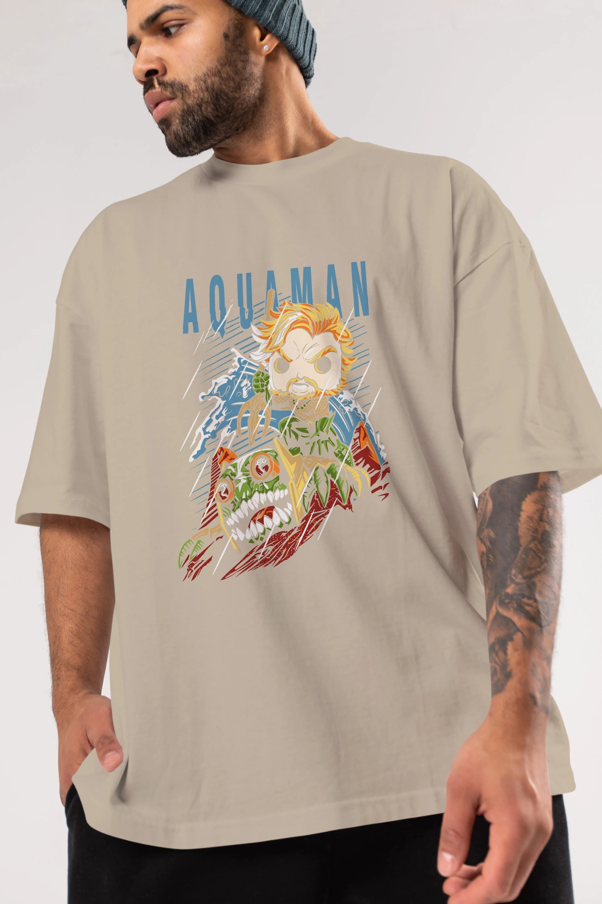 Aquaman Ön Baskılı Oversize t-shirt Erkek Kadın Unisex %100 Pamuk Bisiklet Yaka tişort