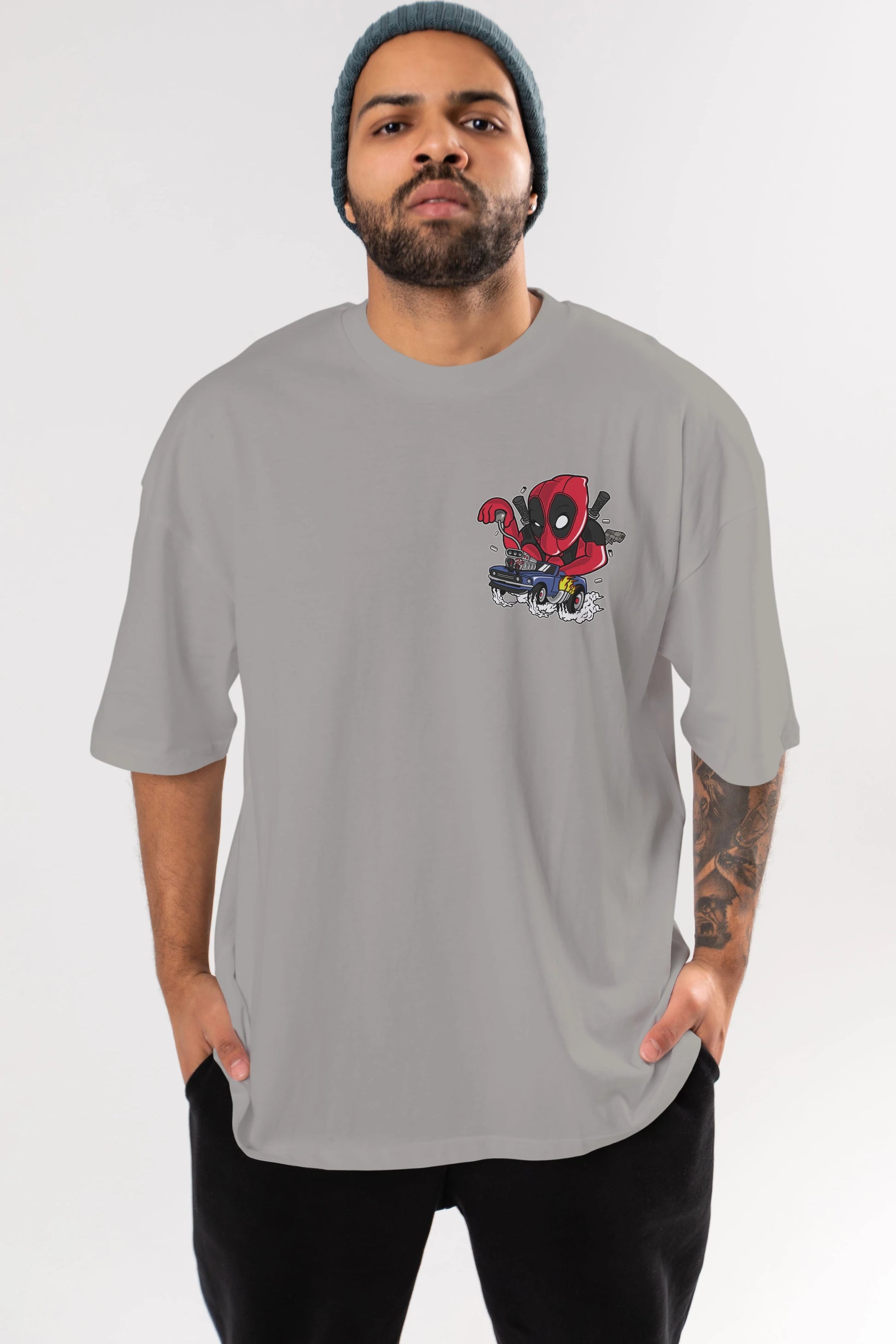 Deadpool (21) Ön Sol Baskılı Oversize t-shirt Erkek Kadın Unisex %100 Pamuk Bisiklet Yaka tişort