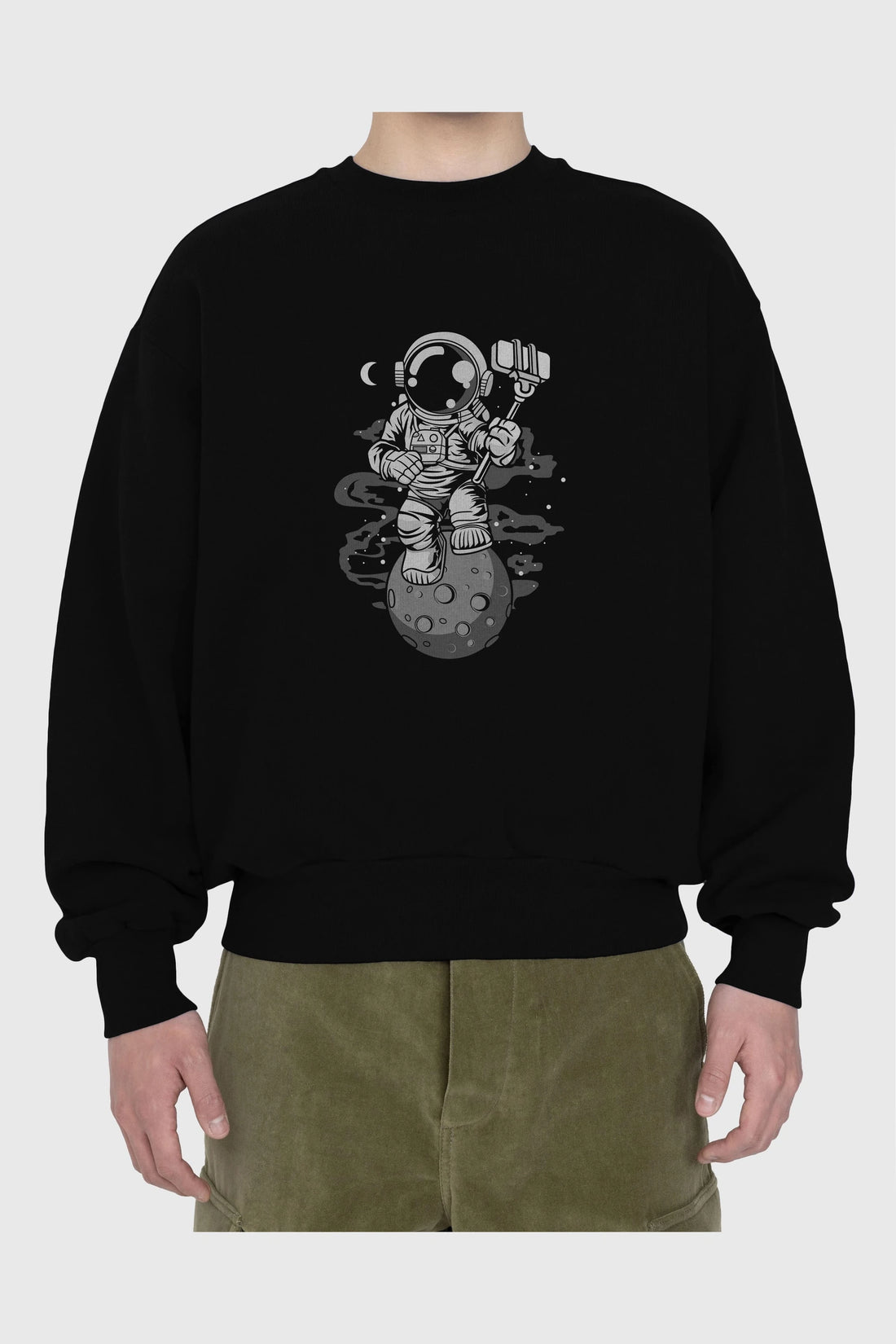 Astronaut Selfie Ön Baskılı Oversize Sweatshirt Erkek Kadın Unisex