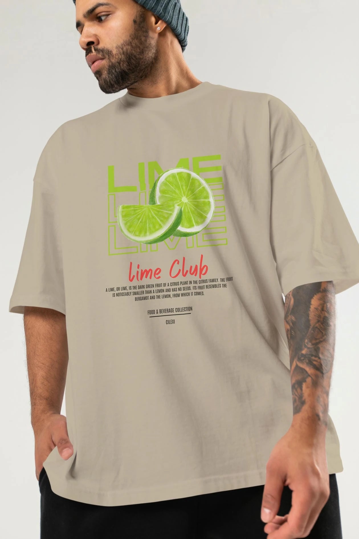 Lime Kokteyl Serisi ön Baskılı Oversize t-shirt Erkek Kadın %100 Pamuk Bisiklet Yaka tişort