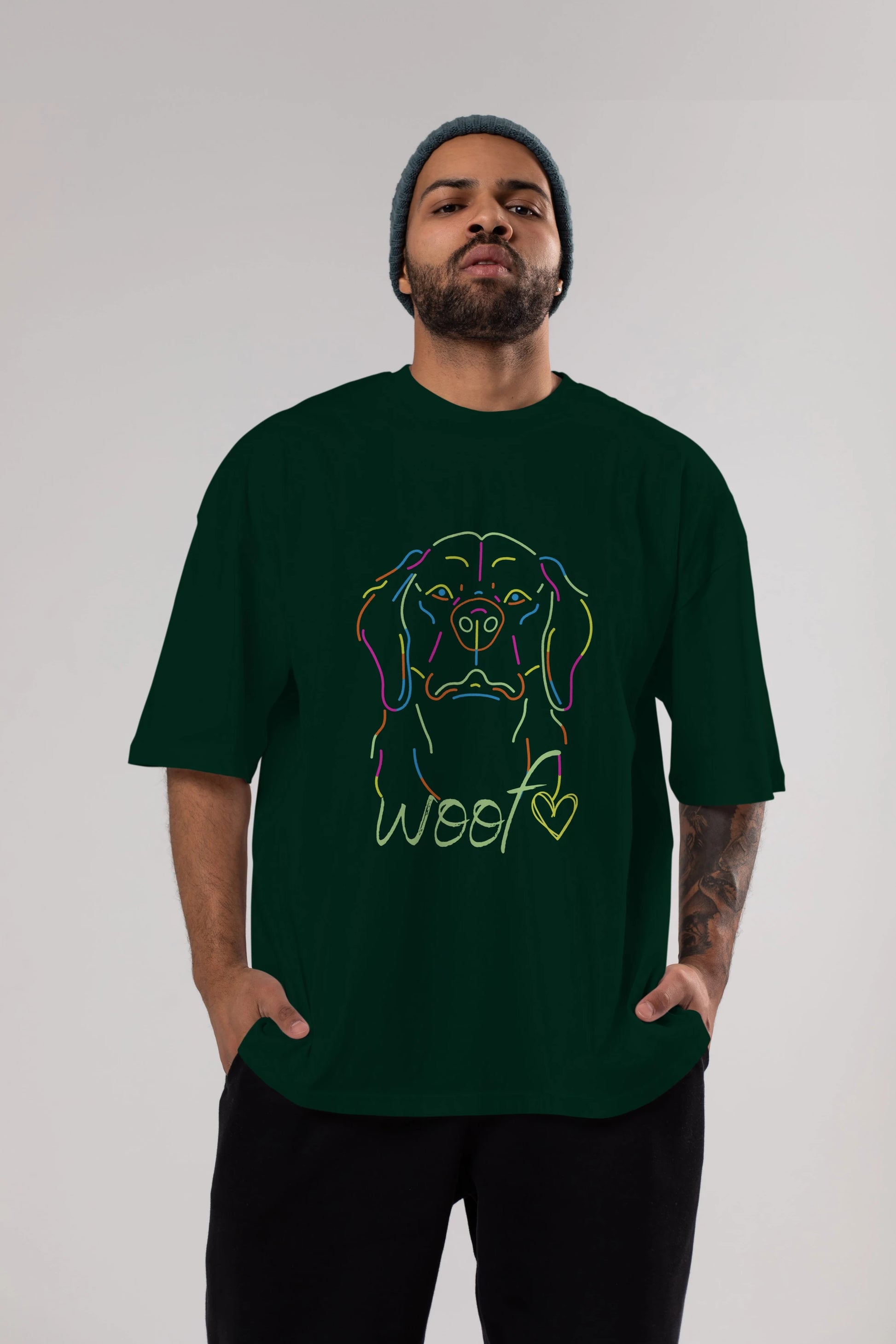 Neon Dog Ön Baskılı Oversize t-shirt Erkek Kadın Unisex