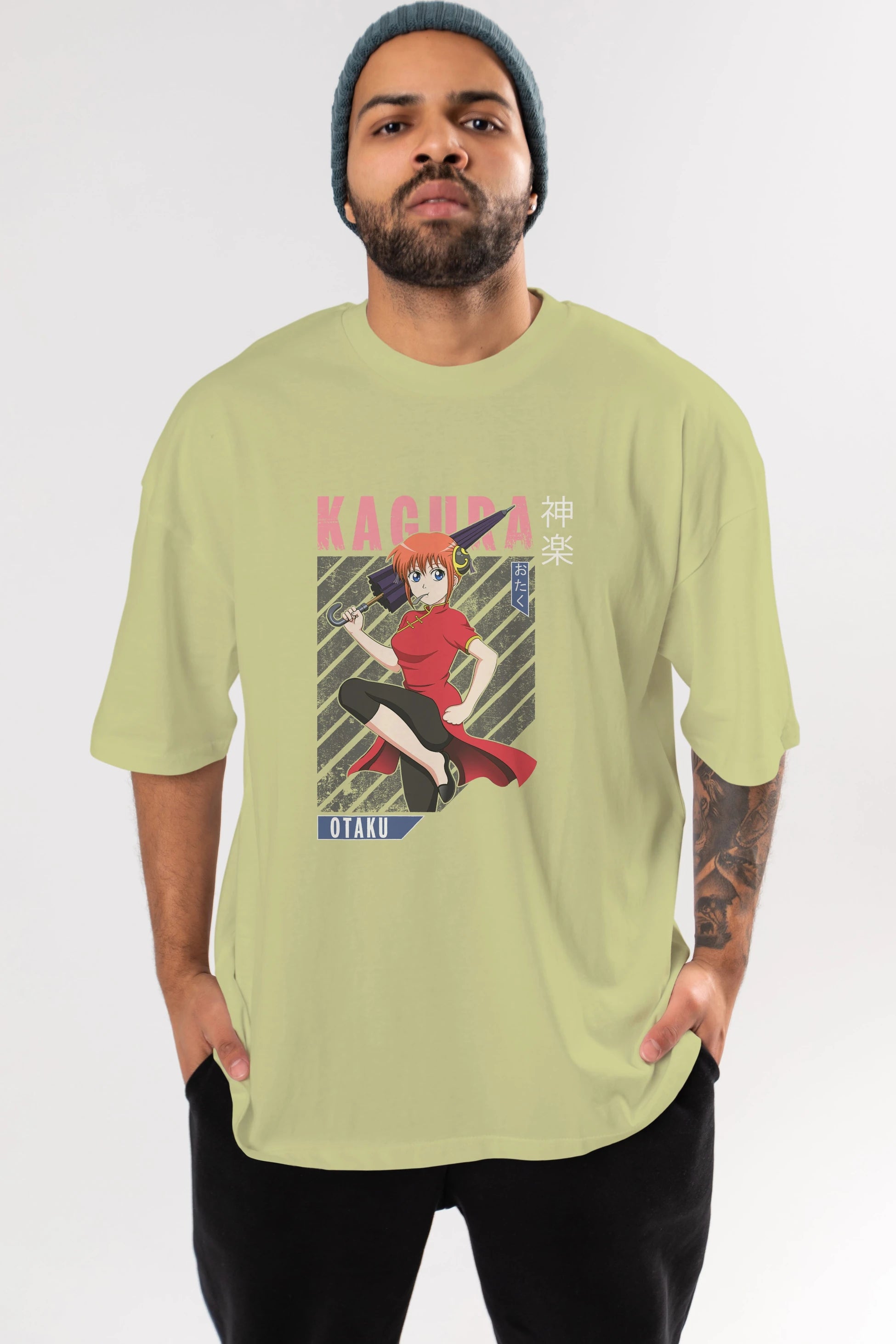 Kagura GINTAMA 1 Anime Ön Baskılı Oversize t-shirt %100 pamuk Erkek Kadın Unisex