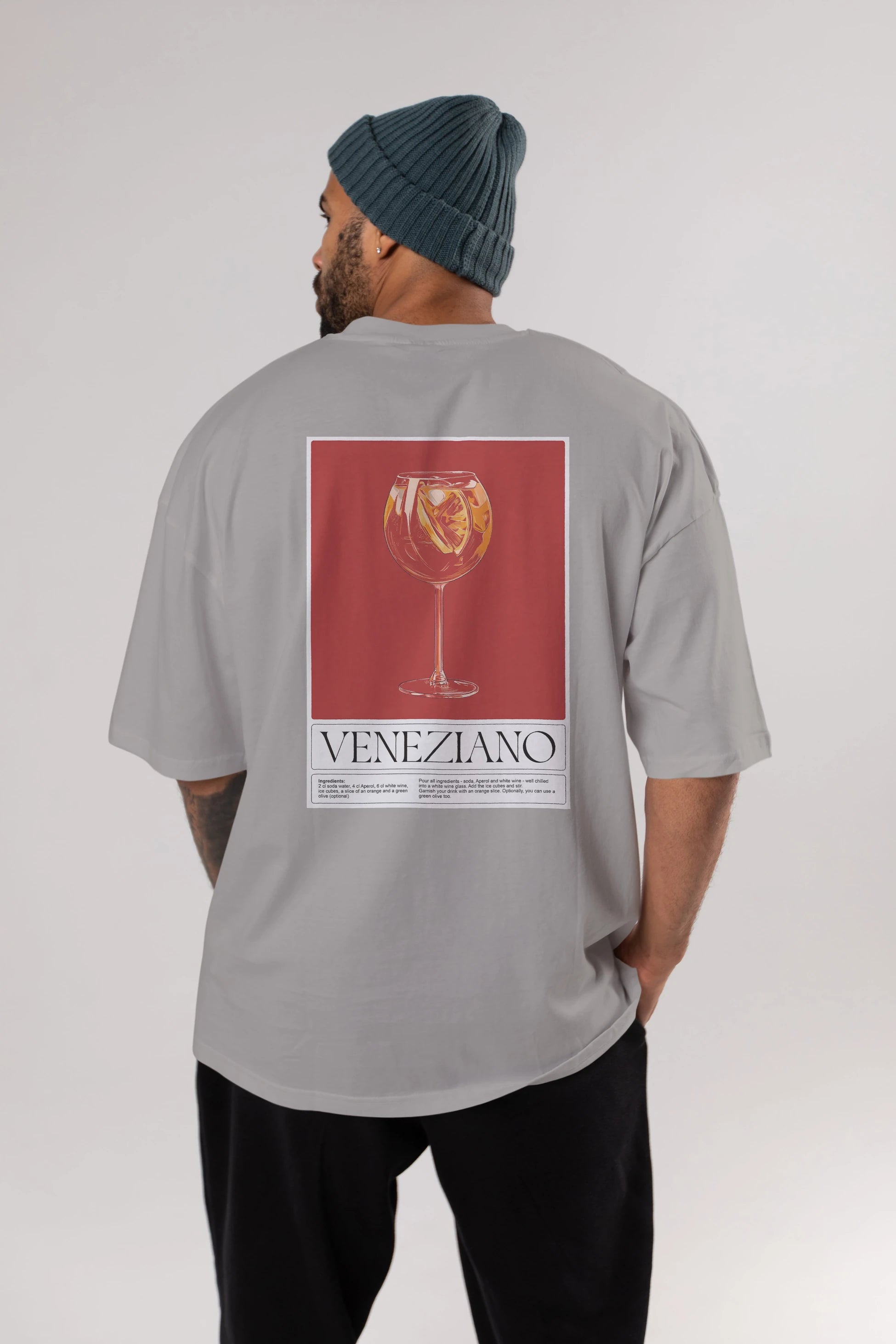 Veneziano Arka Baskılı Oversize t-shirt Erkek Kadın Unisex %100 Pamuk Bisiklet Yaka tişort