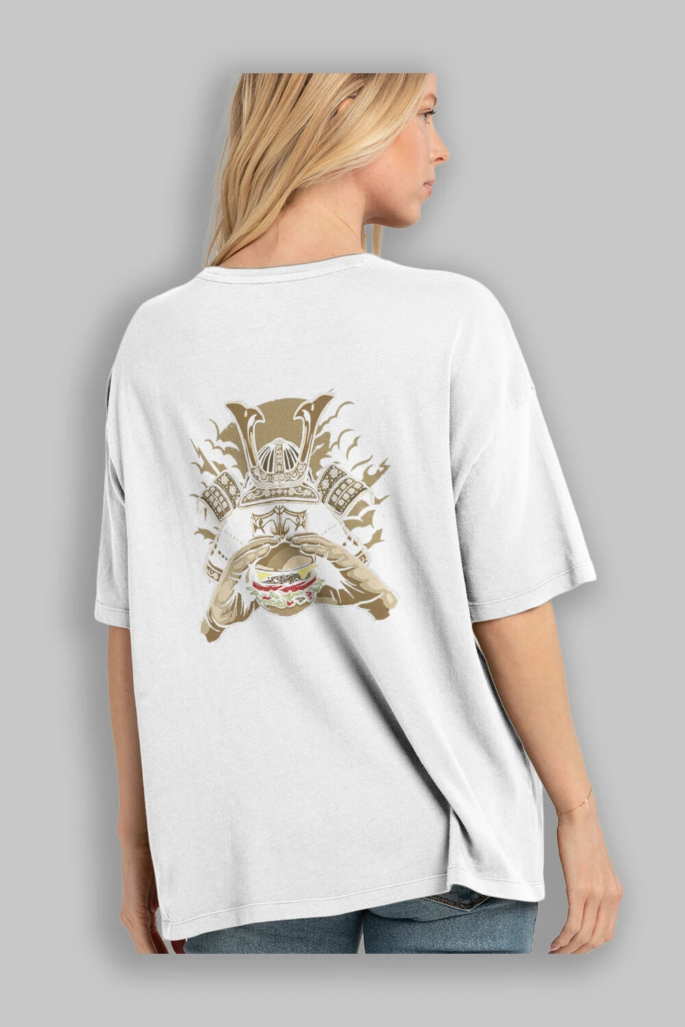 Samurai Burger Arka Baskılı Oversize t-shirt Erkek Kadın Unisex %100 Pamuk