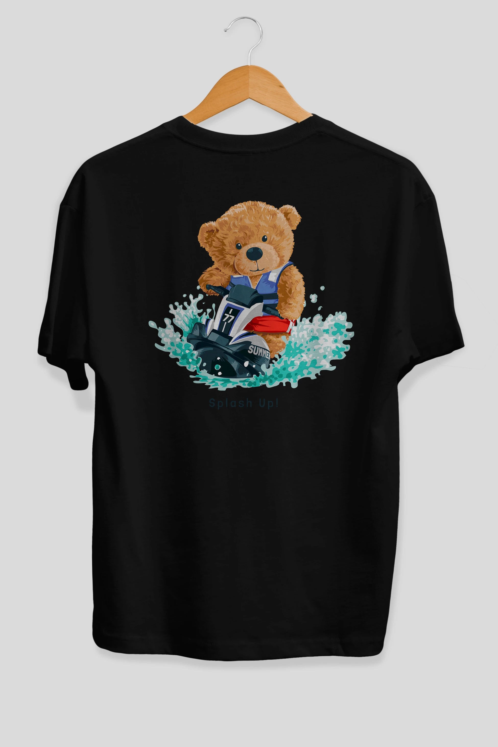 Teddy Bear Splash Up Arka Baskılı Oversize t-shirt Erkek Kadın Unisex %100 Pamuk