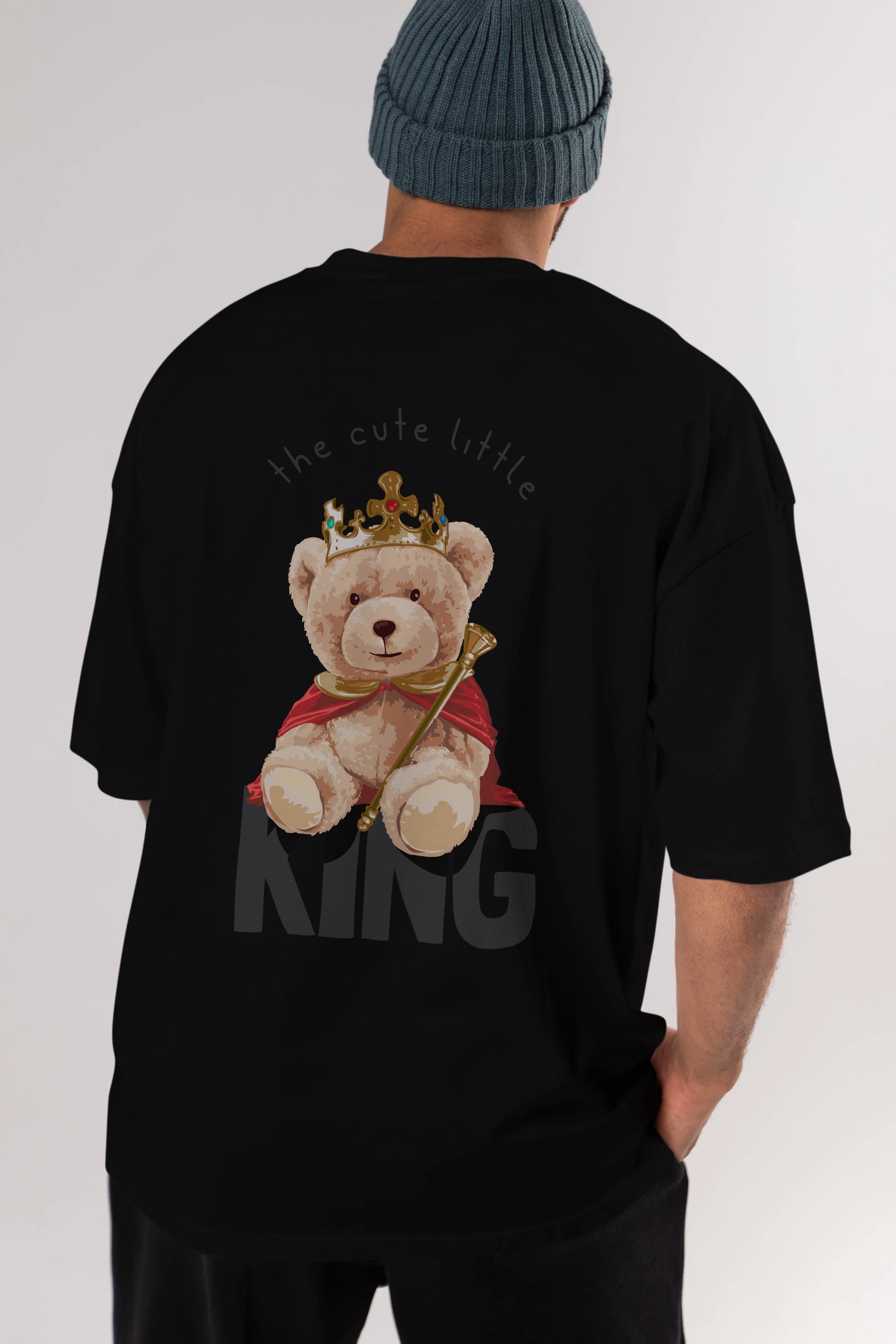 Teddy Bear King Arka Baskılı Oversize t-shirt Erkek Kadın Unisex %100 Pamuk
