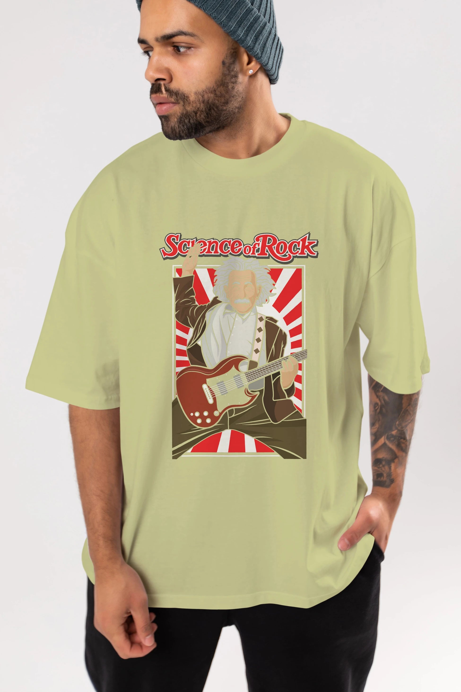 Einstein Science Of Rock Ön Baskılı Oversize t-shirt Erkek Kadın Unisex %100 Pamuk tişort
