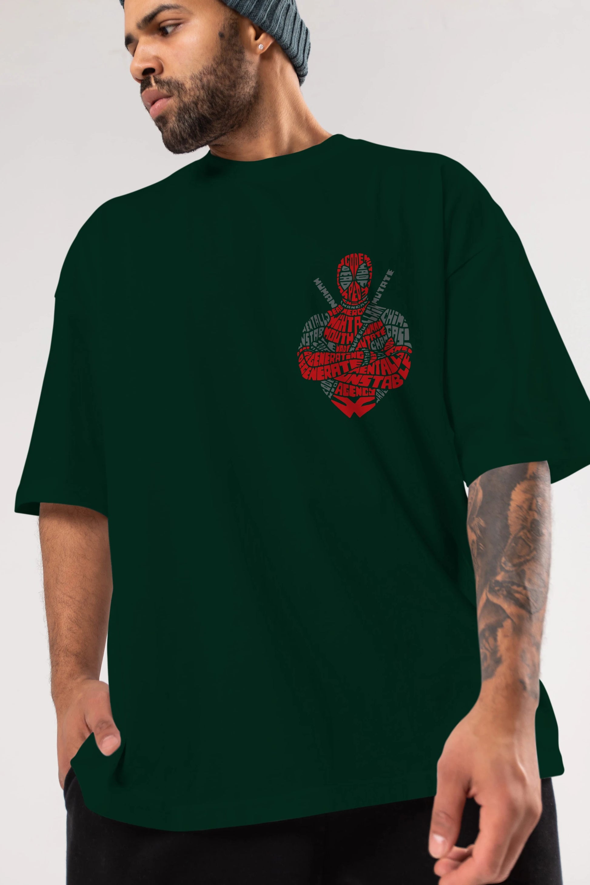 Deadpool (16) Ön Sol Baskılı Oversize t-shirt Erkek Kadın Unisex %100 Pamuk Bisiklet Yaka tişort