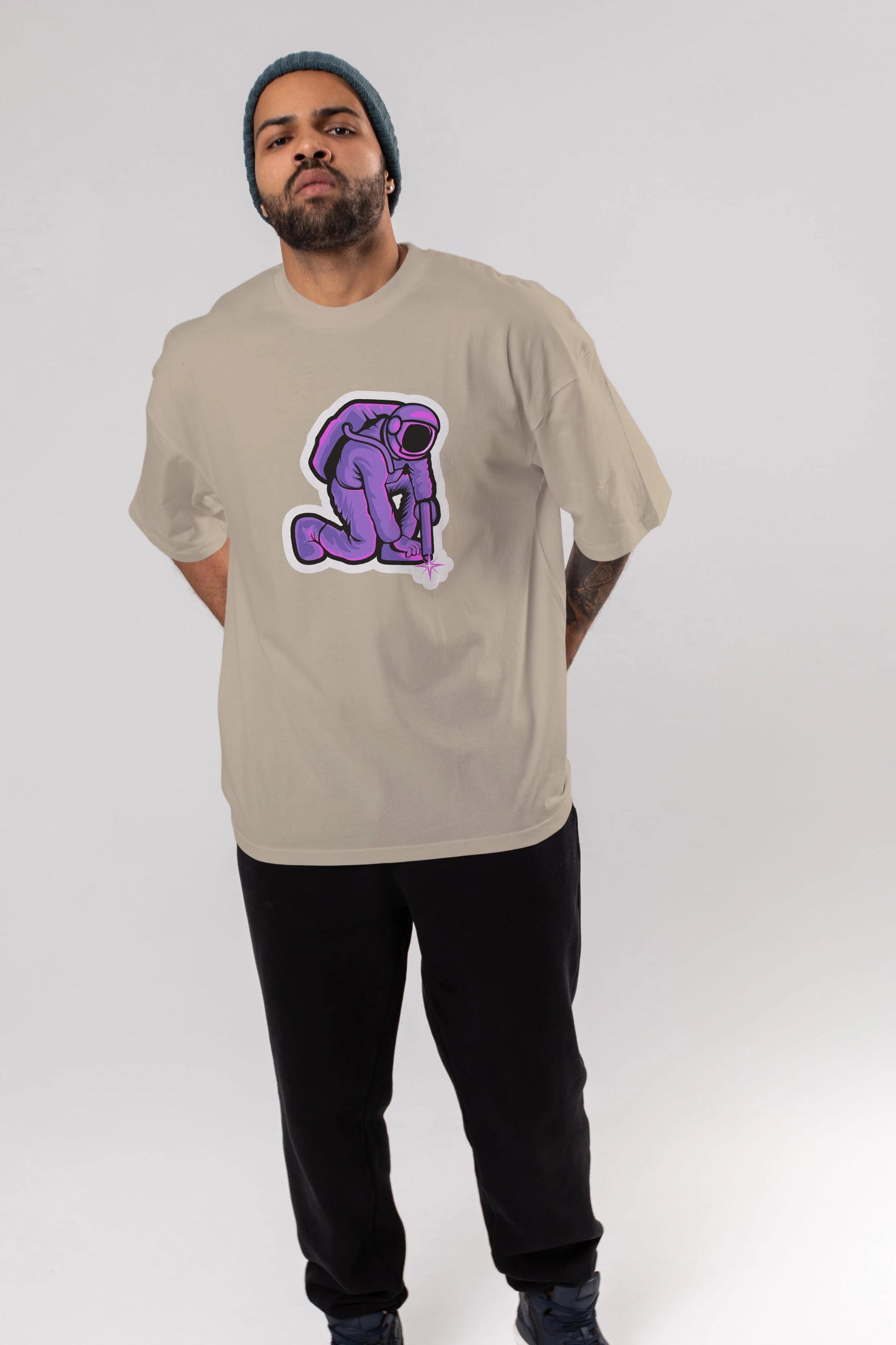 Welding in Space Sticker Ön Baskılı Oversize t-shirt Erkek Kadın Unisex