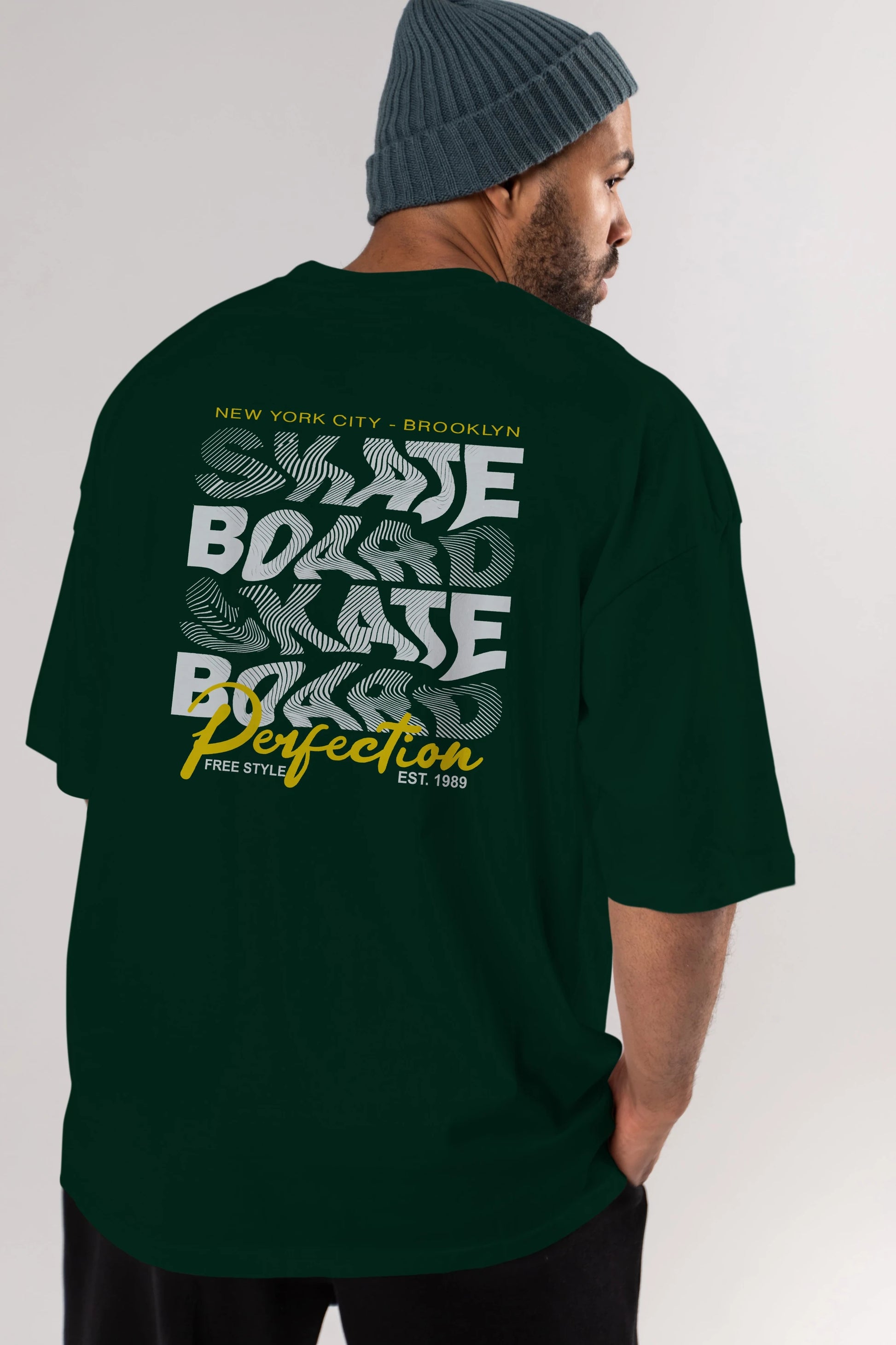 New York City and Brooklyn Arka Baskılı Oversize t-shirt Erkek Kadın Unisex