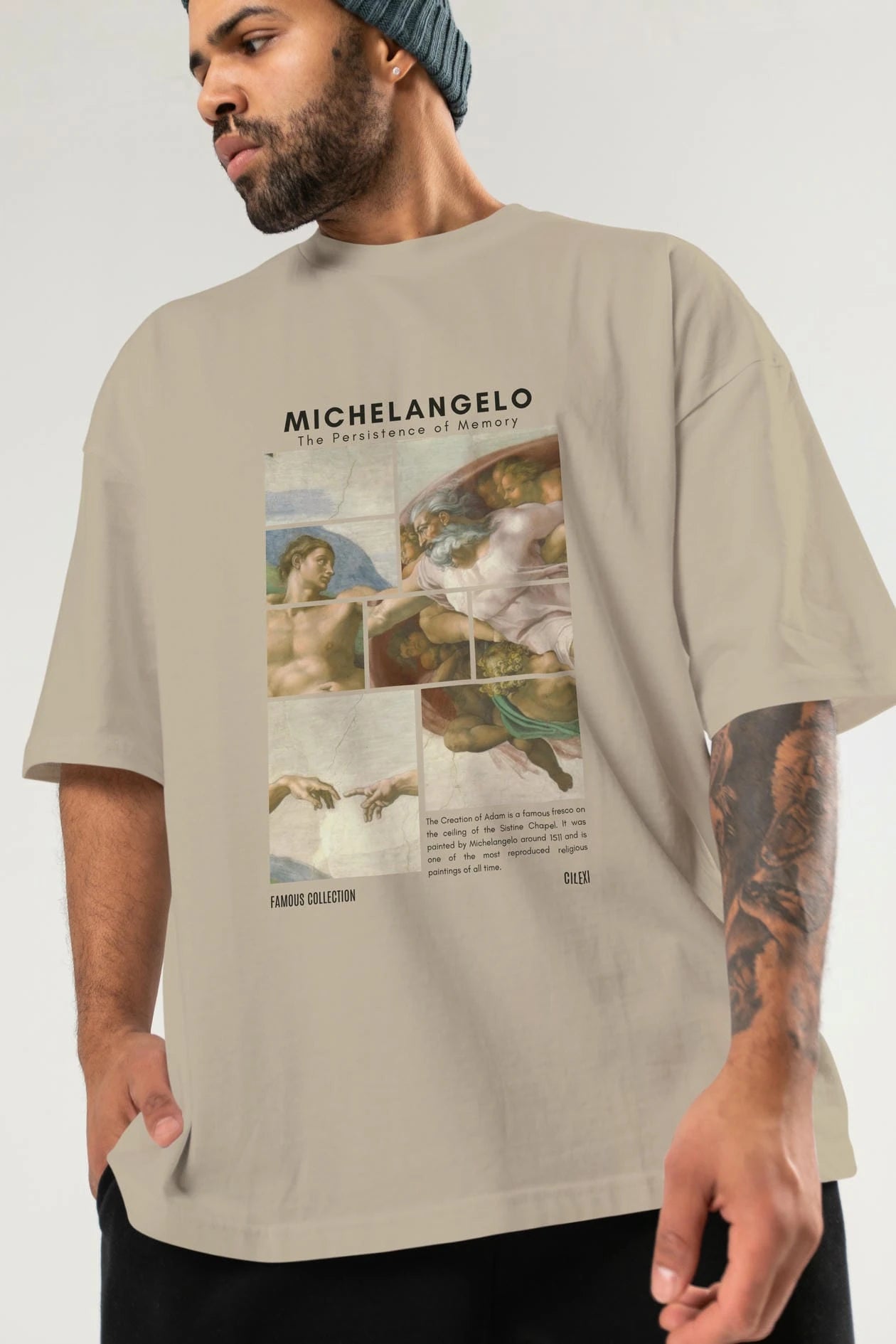 Michelangelo ön Baskılı Oversize t-shirt Erkek Kadın Bisiklet Yaka Pamuk tişort