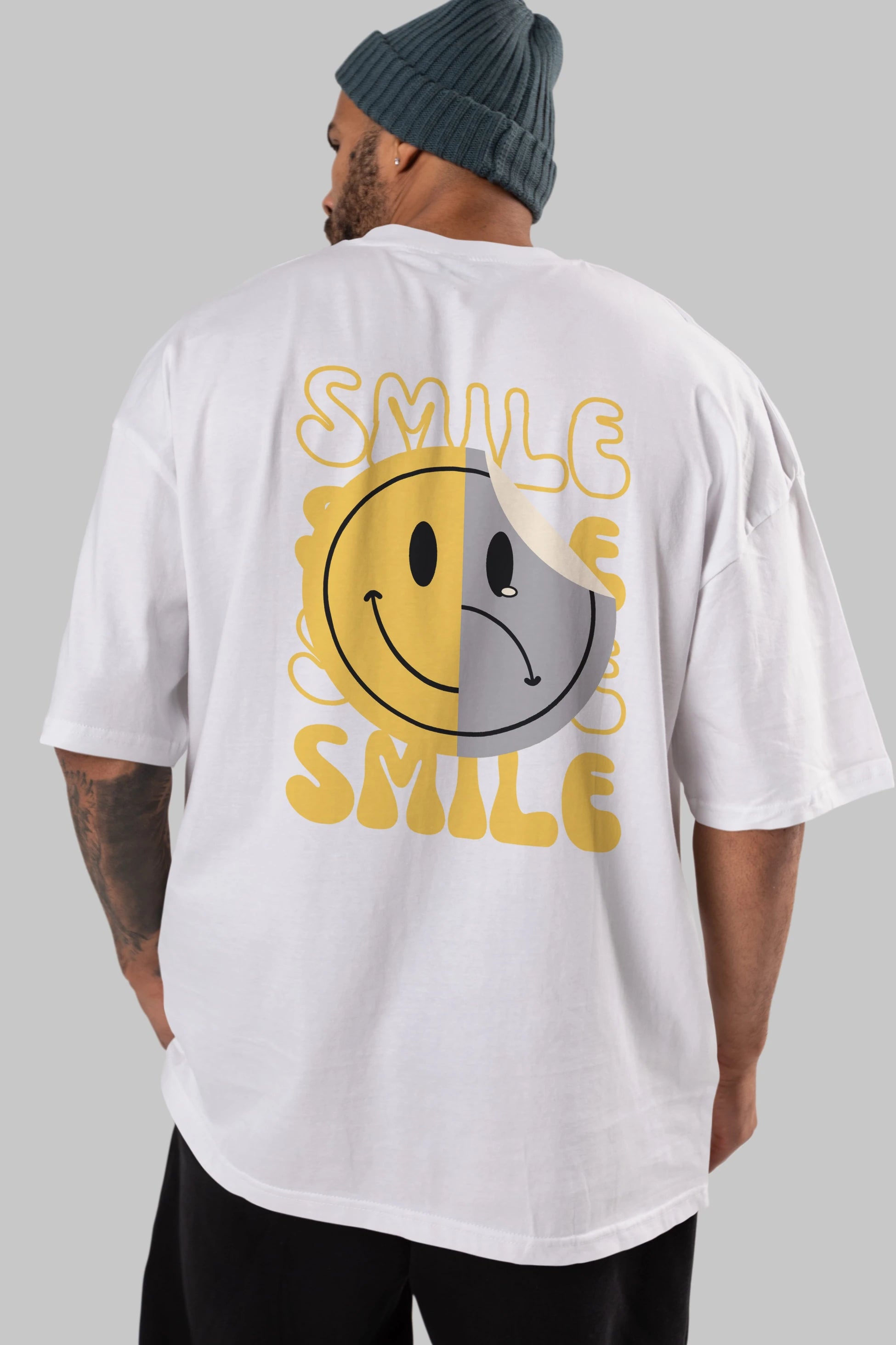 Smile Yazılı Arka Baskılı Oversize t-shirt Erkek Kadın Unisex