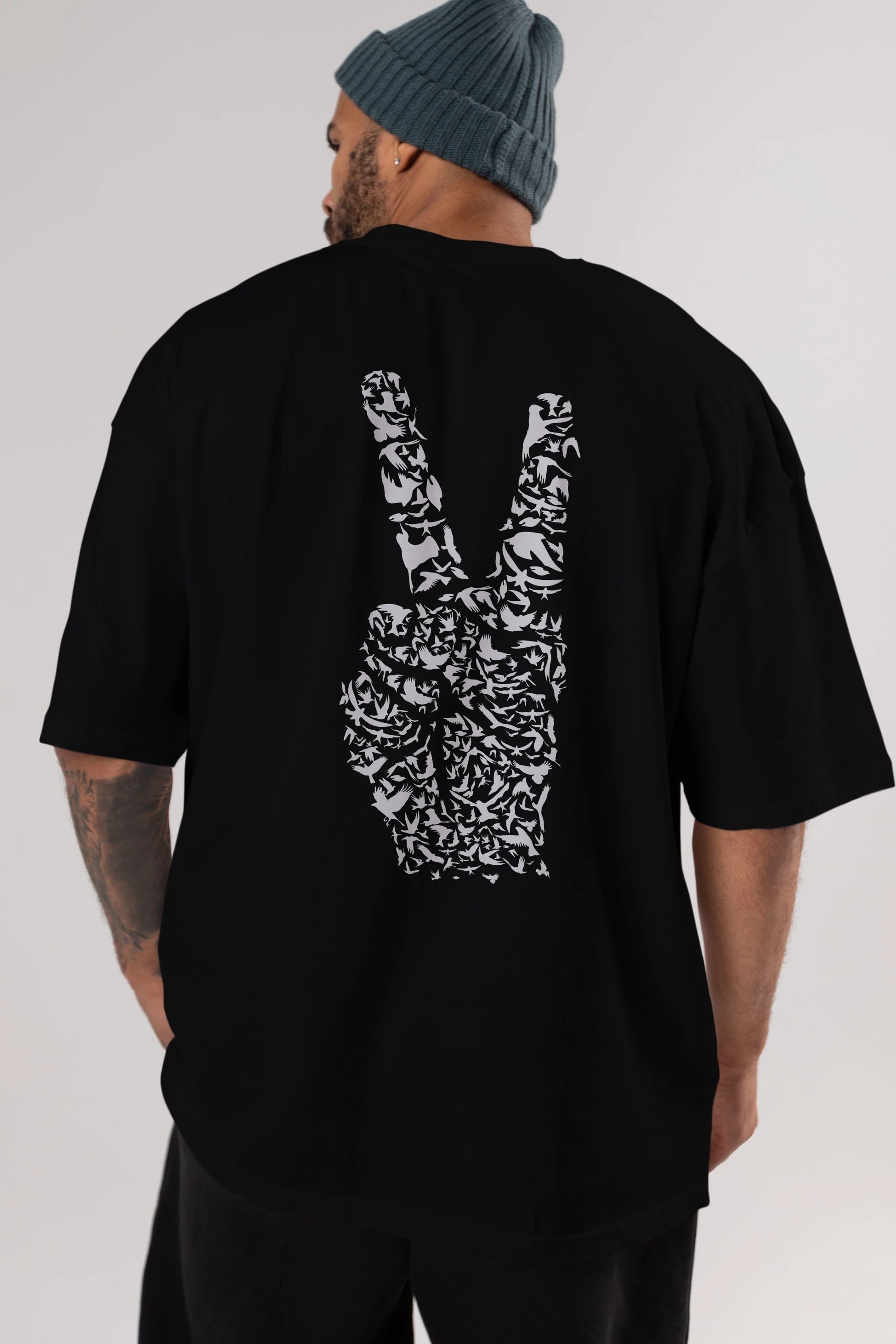 Peace Arka Baskılı Oversize t-shirt %100 pamuk Erkek Kadın Unisex