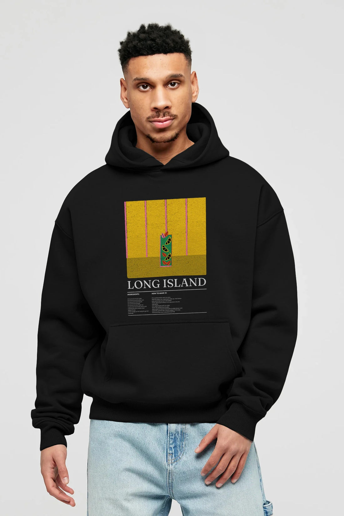 Long Island Kokteyl ön Baskılı Hoodie Oversize Kapüşonlu Sweatshirt Erkek Kadın
