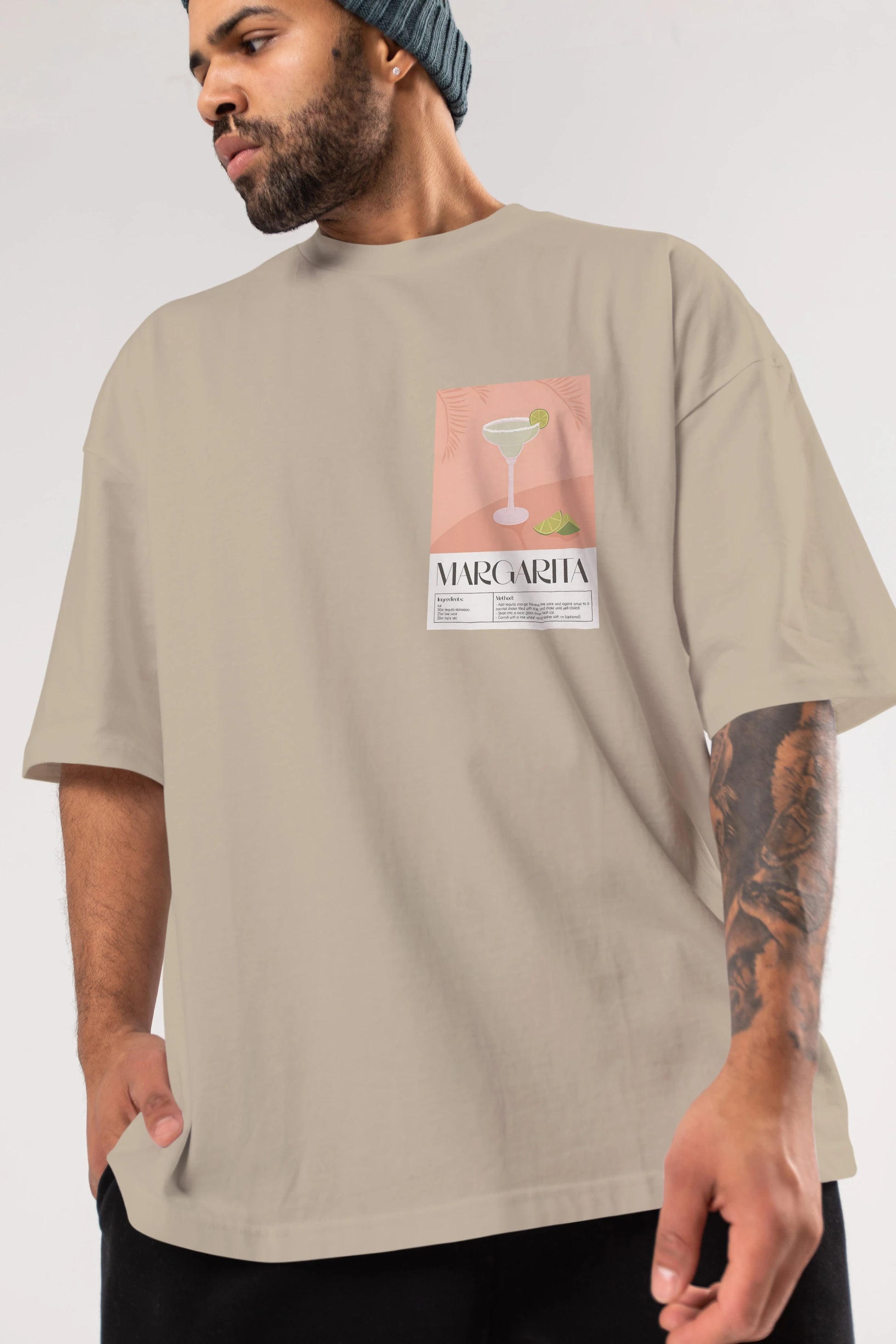 Margarita 5 Ön Sol Baskılı Oversize t-shirt Erkek Kadın Unisex %100 Pamuk Bisiklet Yaka tişort