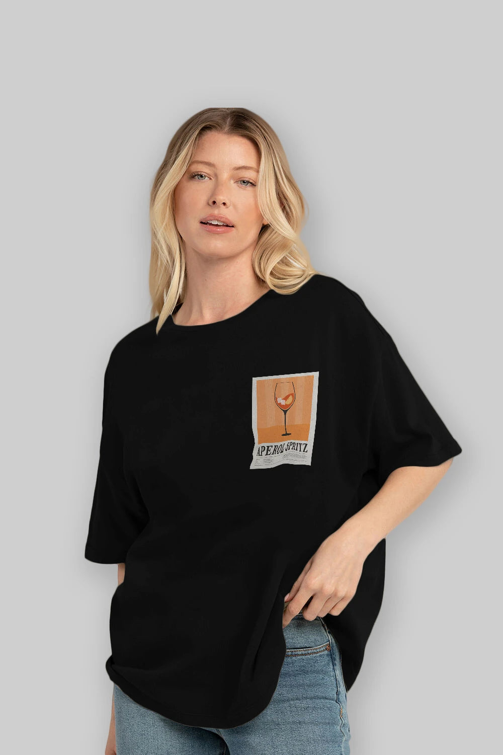 Aperol Spritz 8 Ön Sol Baskılı Oversize t-shirt Erkek Kadın Unisex %100 Pamuk Bisiklet Yaka tişort