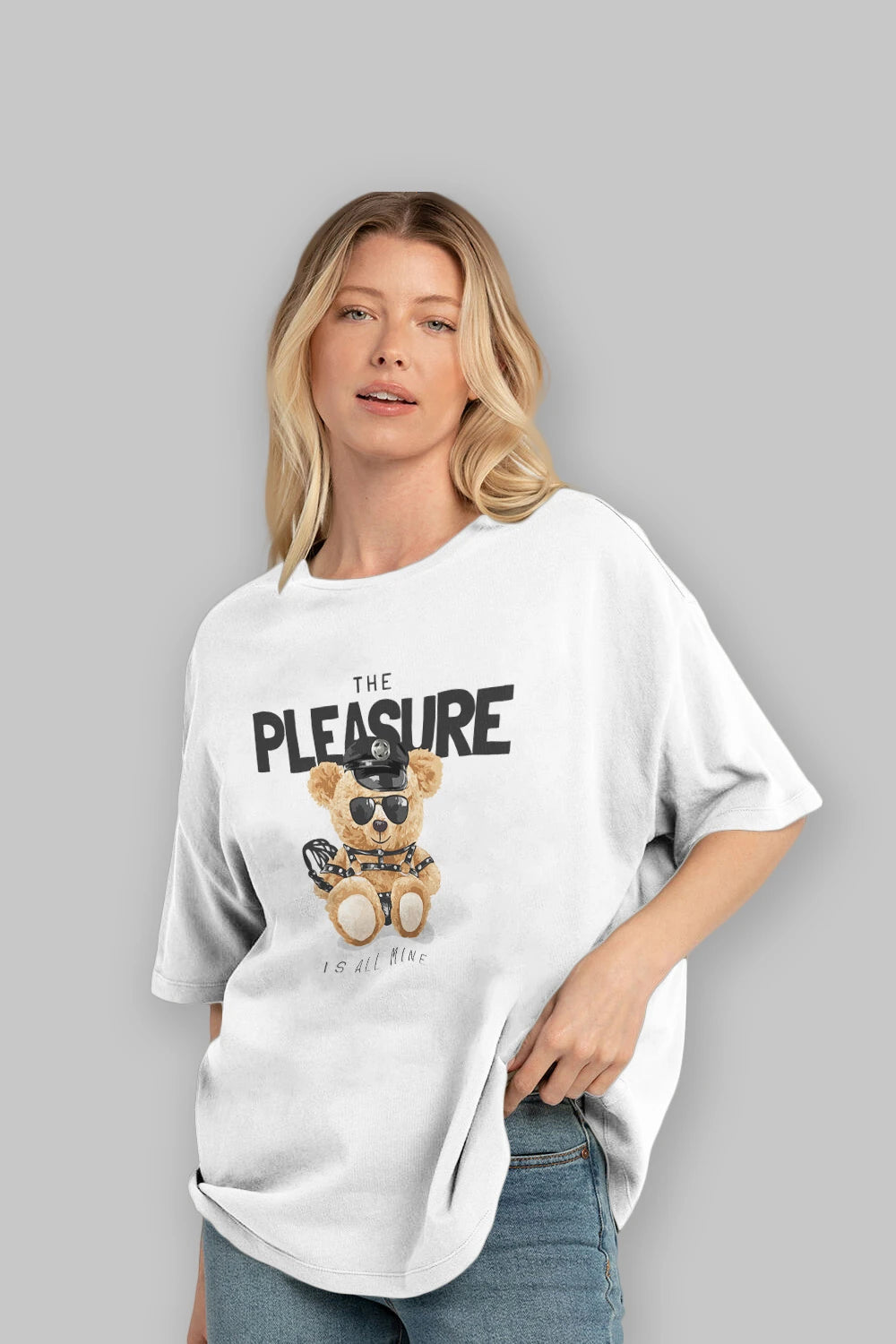 Teddy Bear The Pleasure Ön Baskılı Oversize t-shirt Erkek Kadın Unisex %100 Pamuk